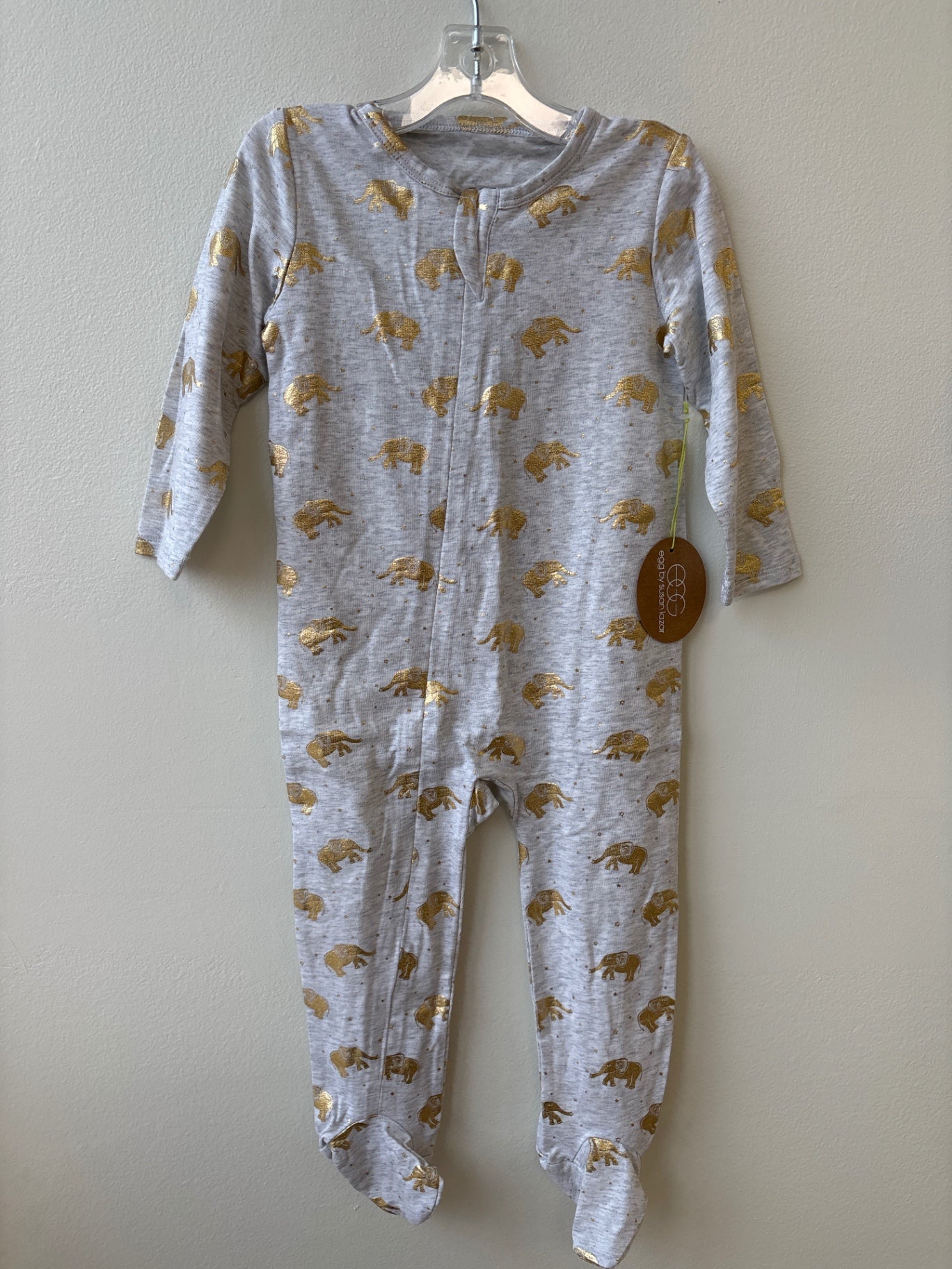 EGG New York | 18 Months | Onesie - Gray - Gold Elephants