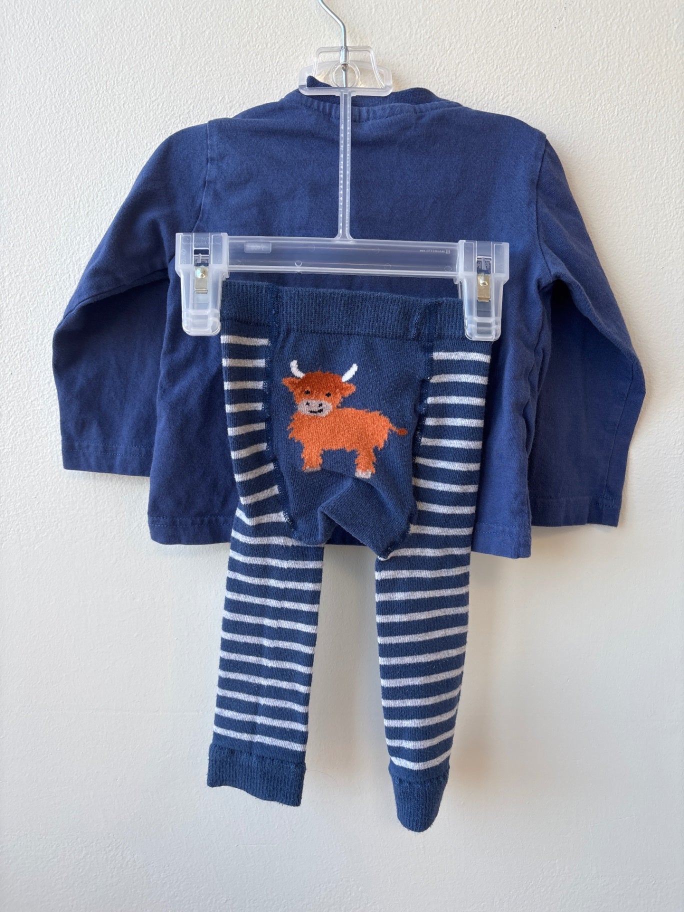 JoJo Maman Bebe | 6-12 months | 2 Piece Ensemble - Blue - Long sleeve T-Shirt & Knit Leggings