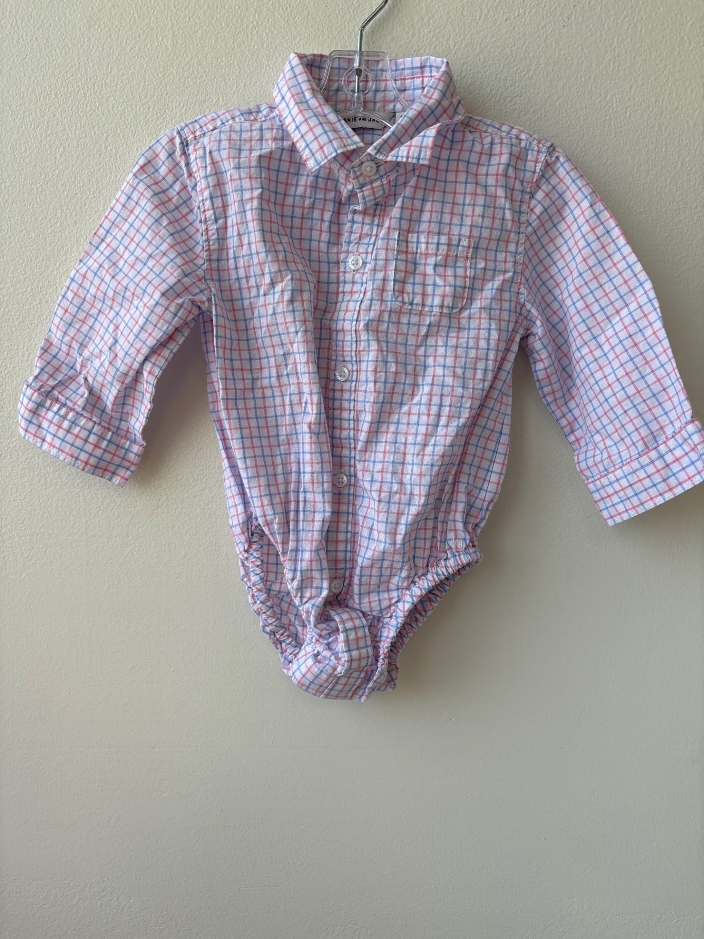 Janie and Jack | 6 -12 Month | Shirt - White - Plaid Bodysuit