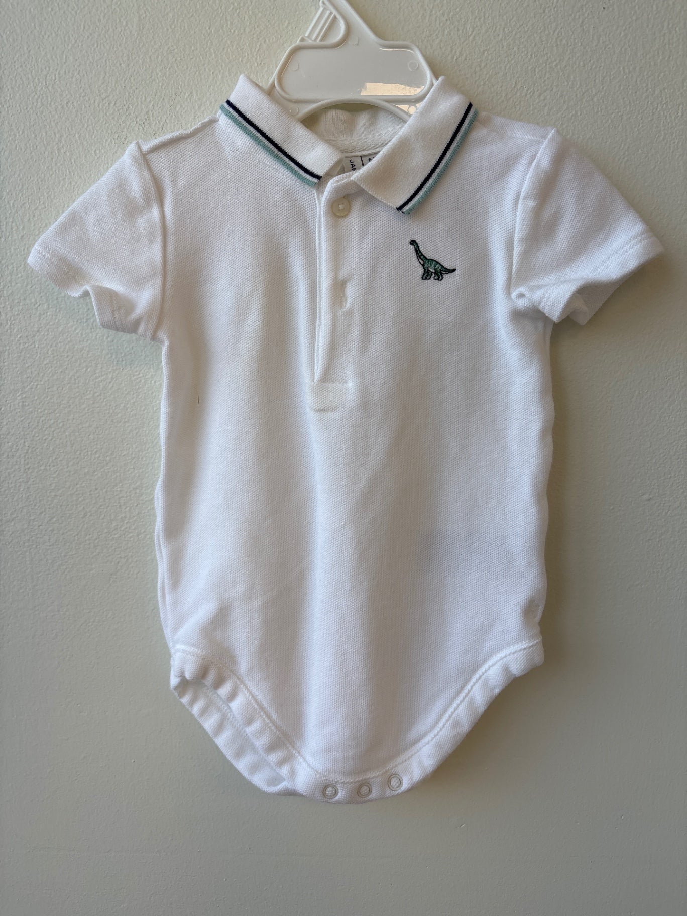 Janie and Jack | 6-12 months | Bodysuit - white - Dinosaur Polo