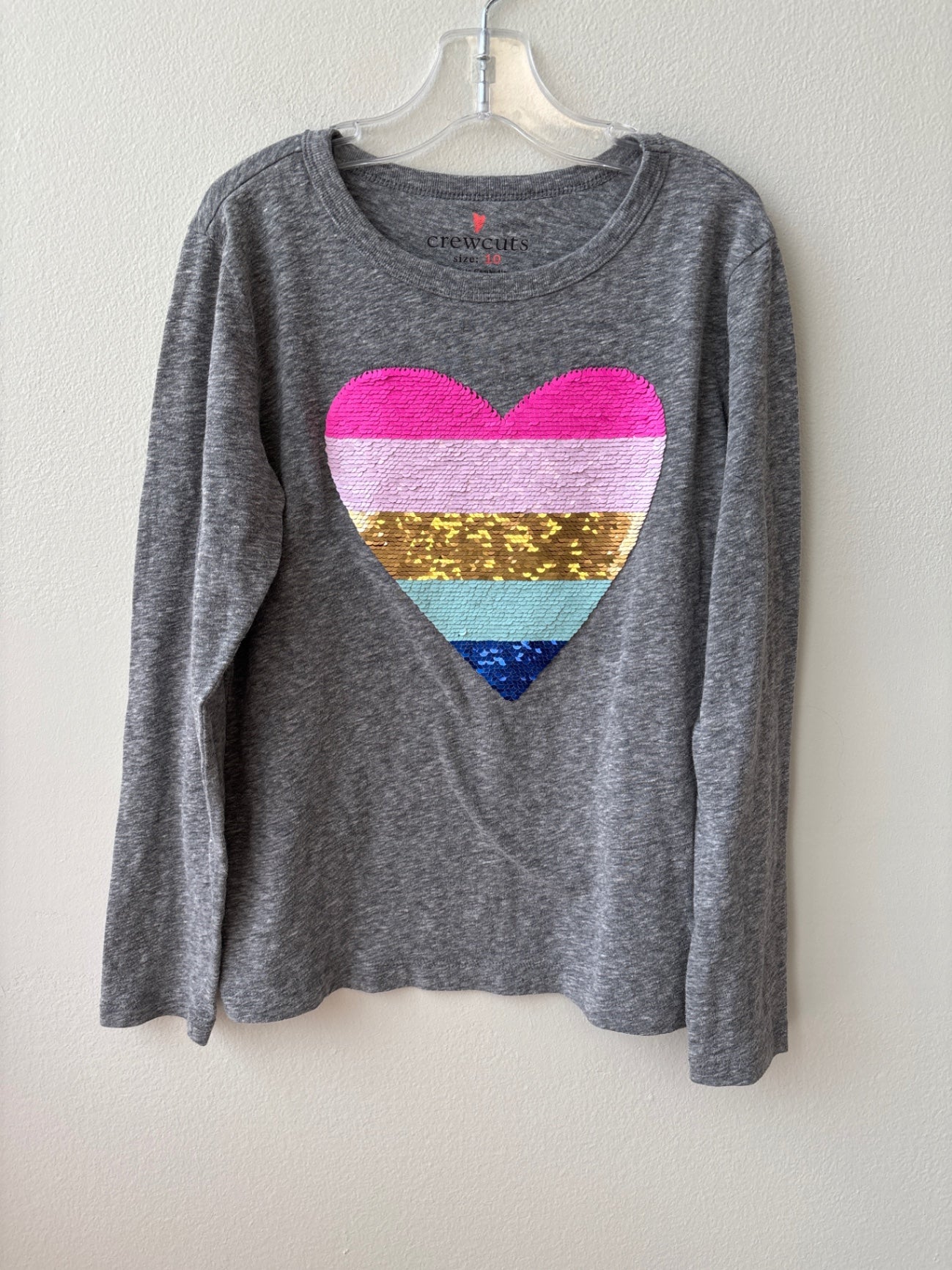 Crewcuts | 10 | Long Sleeve T-Shirt - Gray - Sequin Heart