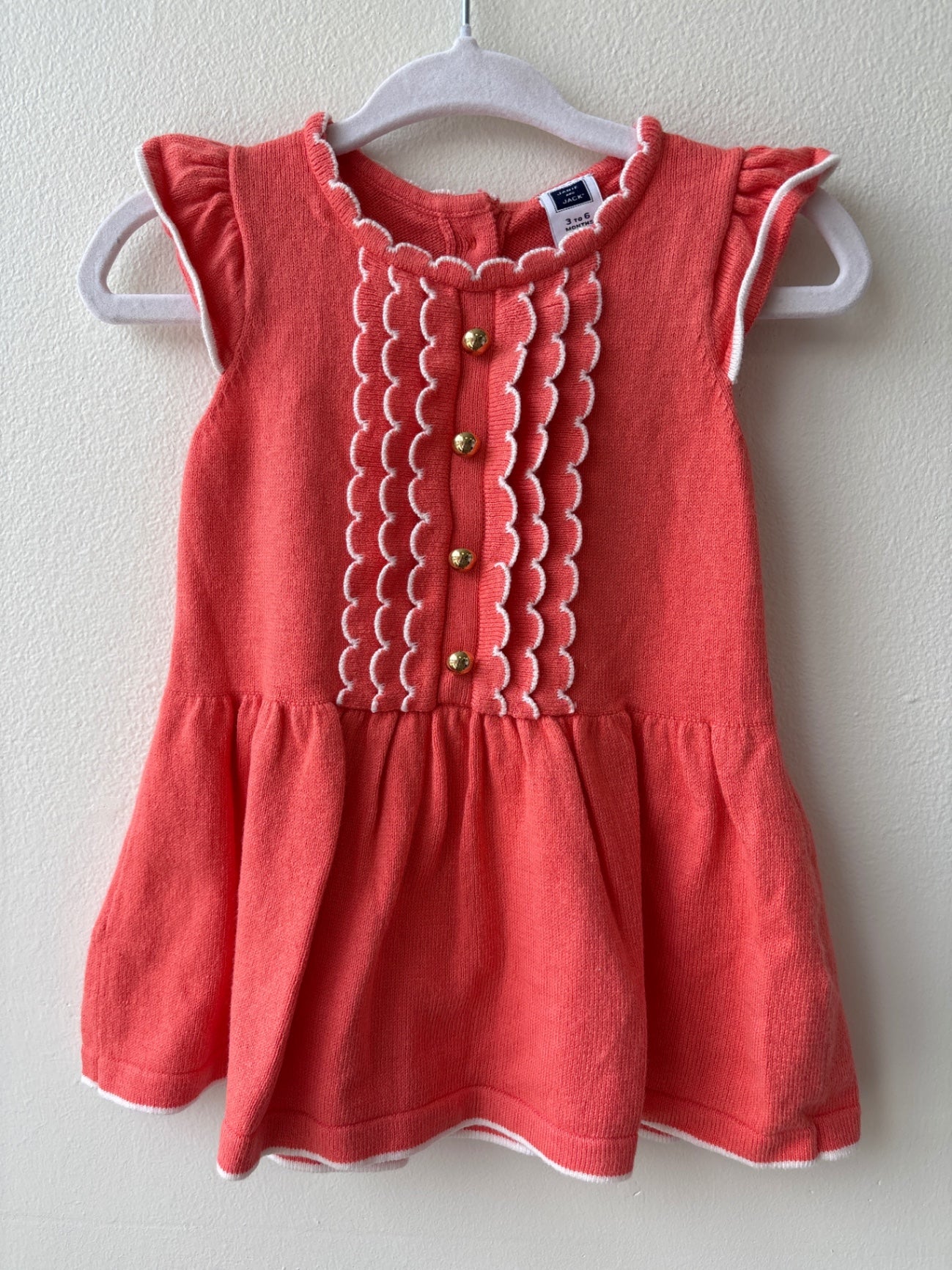 Janie and Jack | 3 - 6 Months | Dress - Coral - Scallop Detail