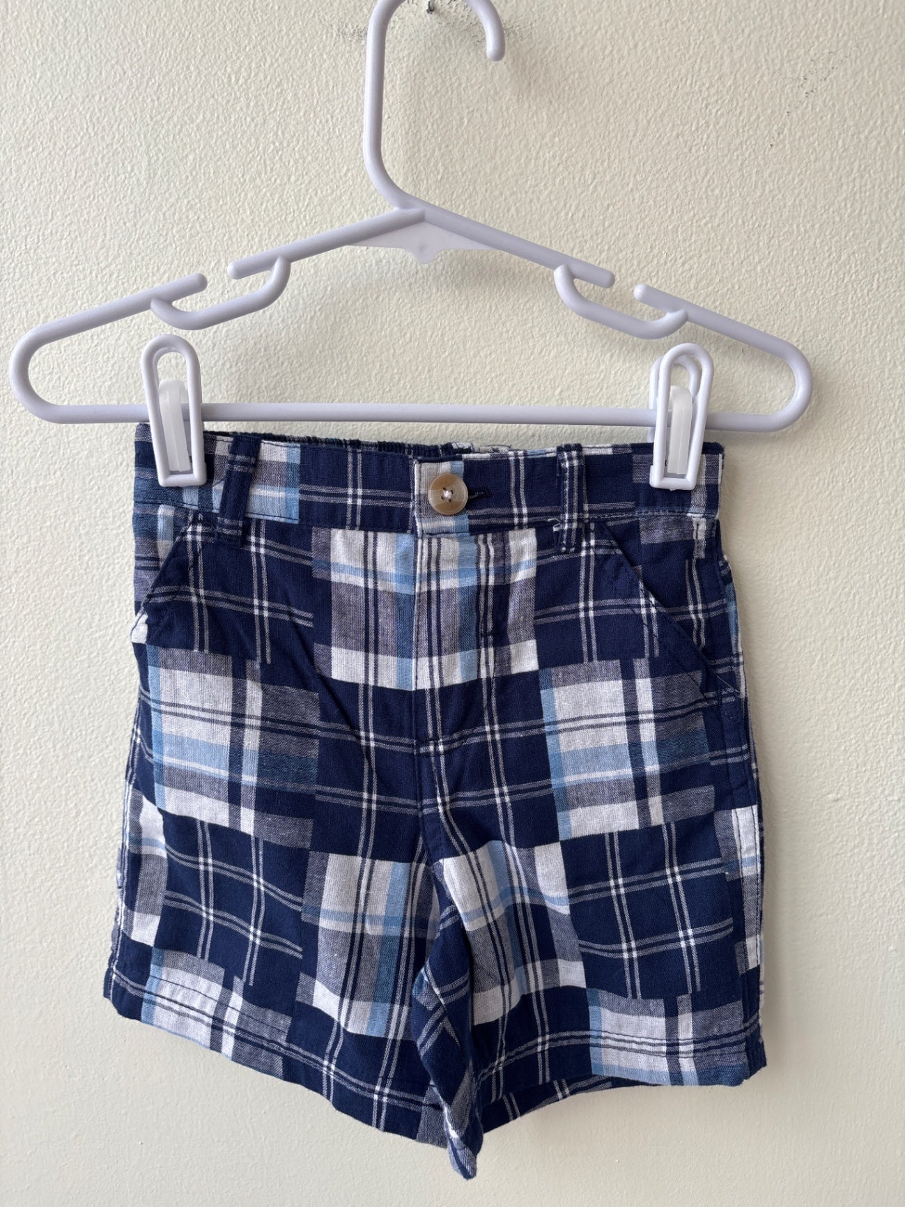 Little Me | 12 Months | 2 Piece Ensemble - blue - Solid + Plaid Shorts