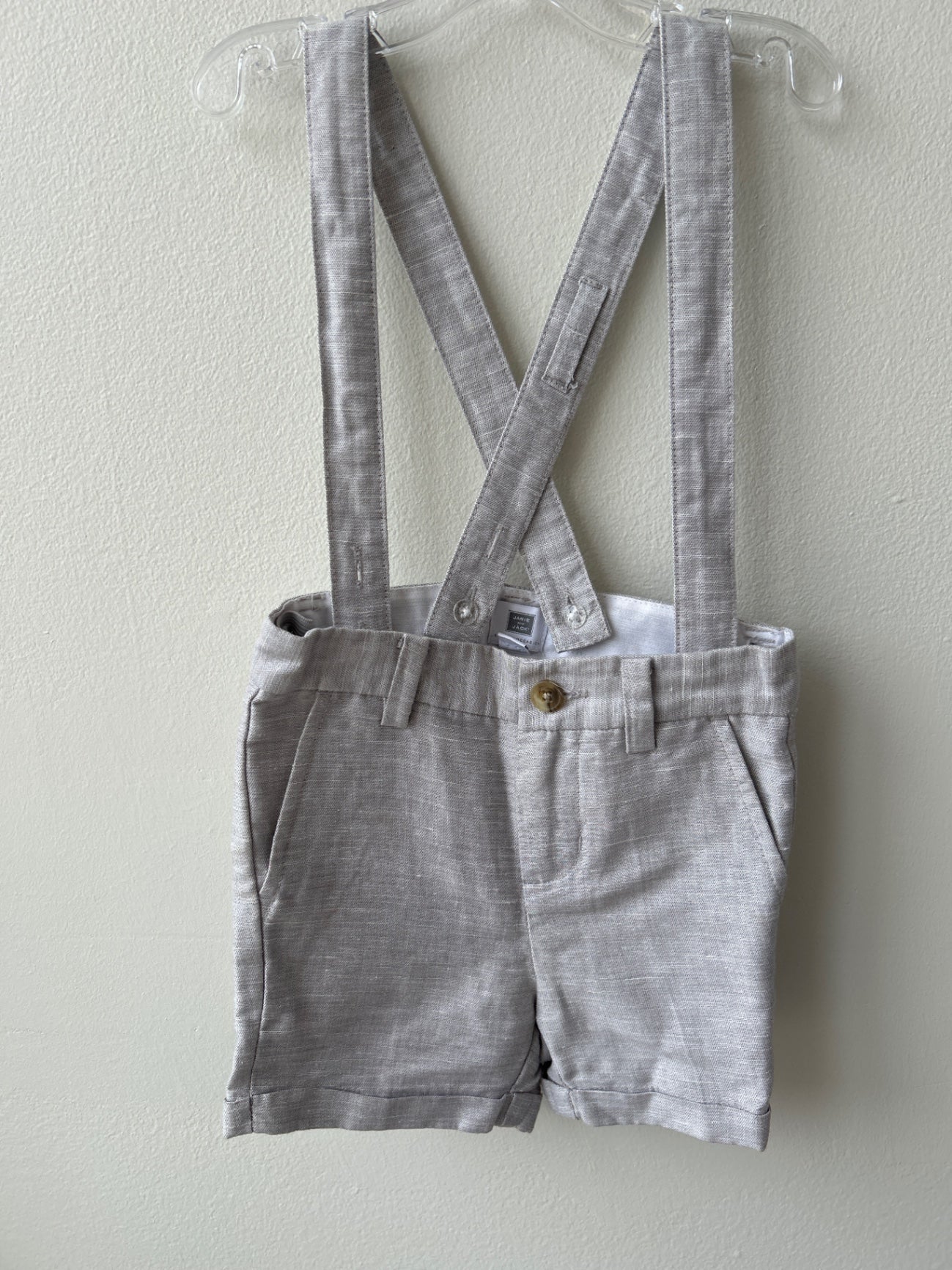 Janie and Jack | 12 - 18 Months | Overalls - gray - Cross Back with Suspender