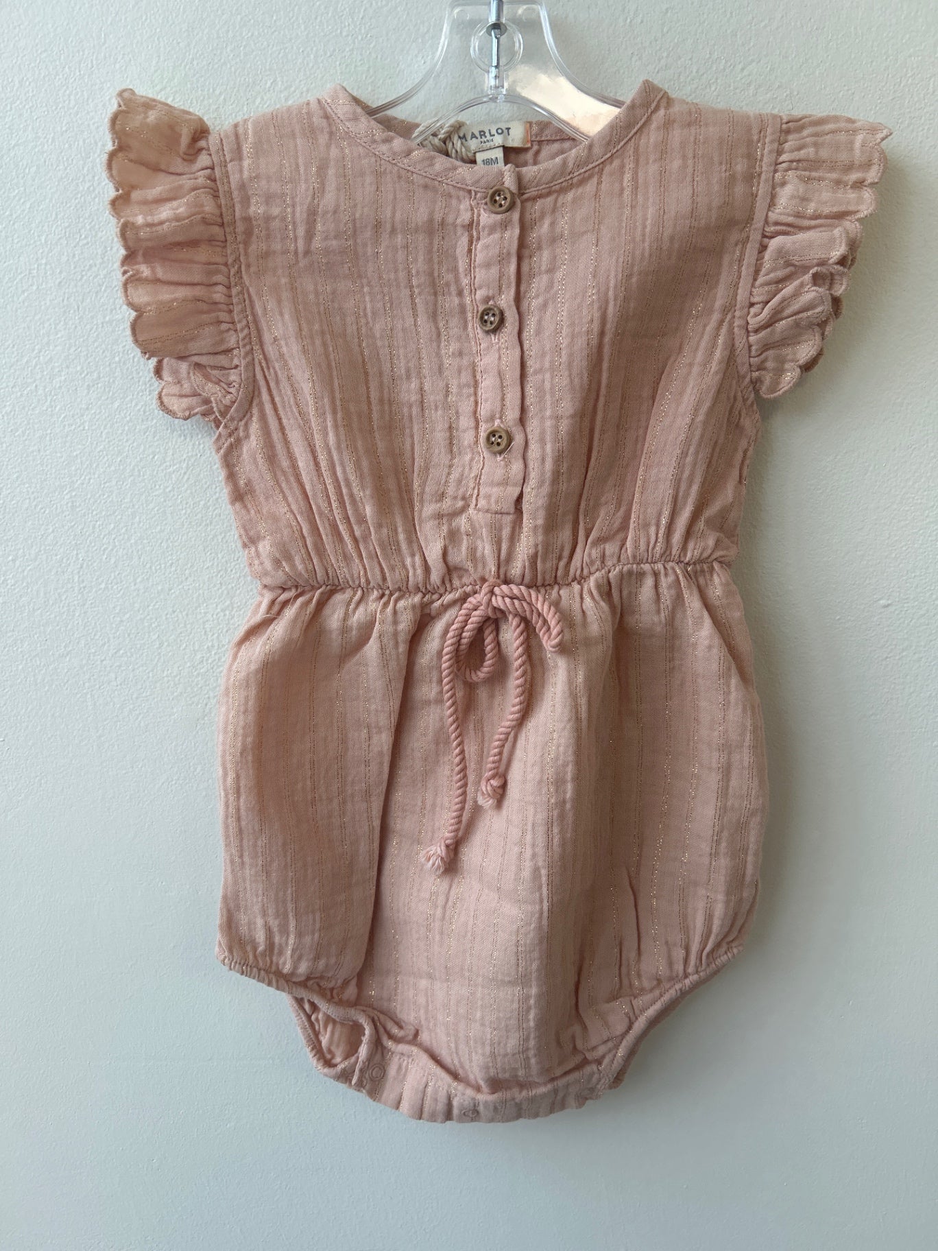 Marlot | 18 Months | Bodysuit - Pink - Gold Shimmer with Snaps