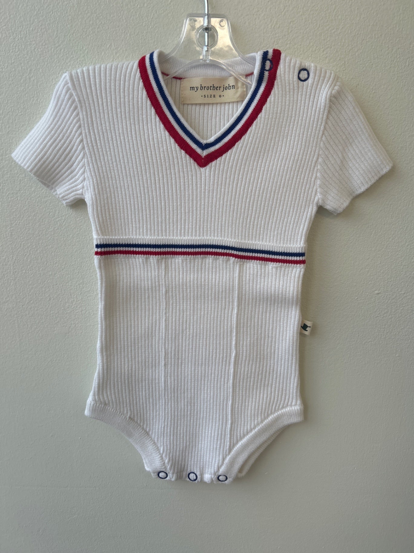 My Brother John | 0 | Bodysuit - White - Red & Blue Stripes with Clasps