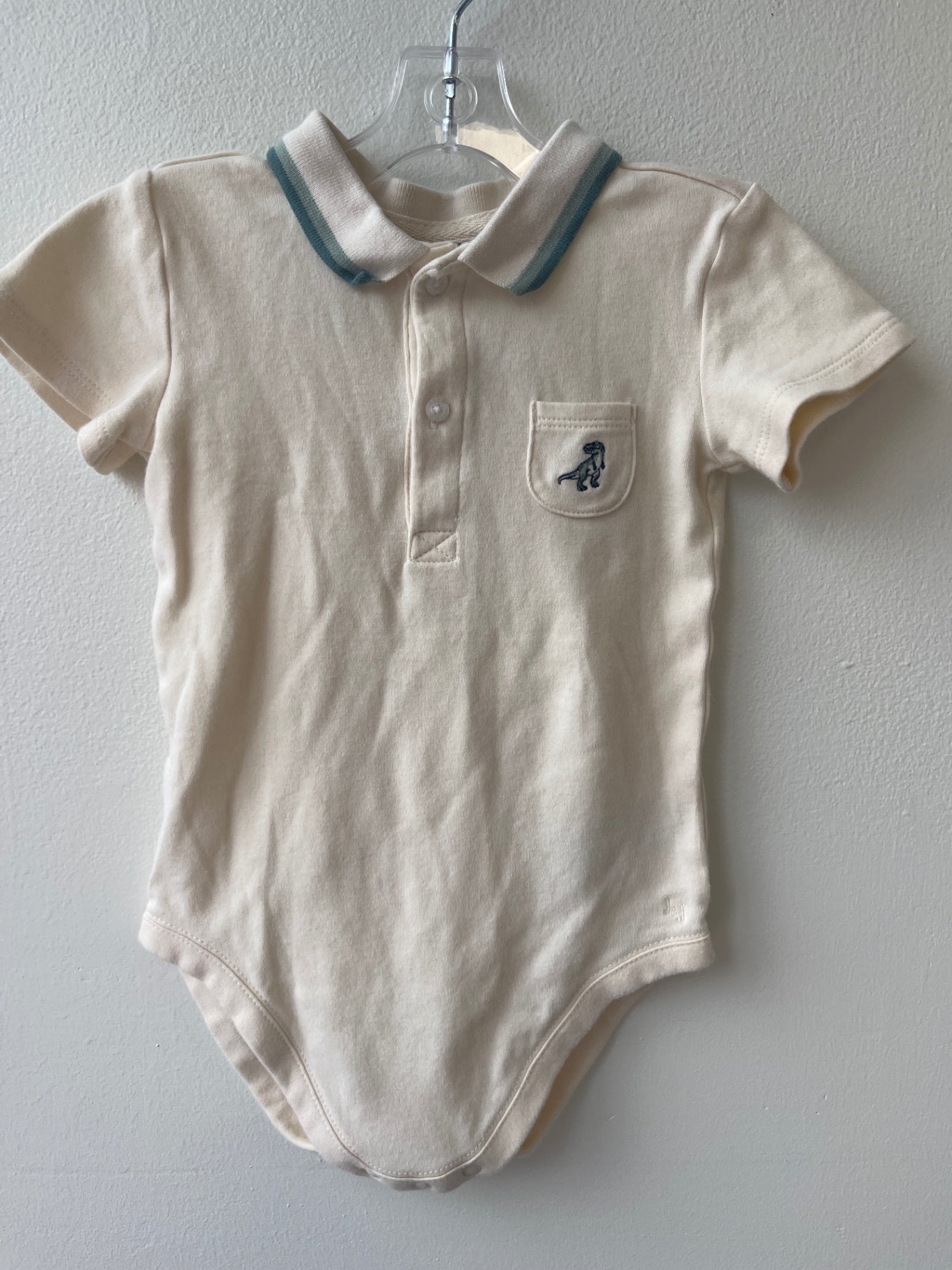 Janie and Jack Cream Dinosaur Polo Bodysuit – 12–18 Months