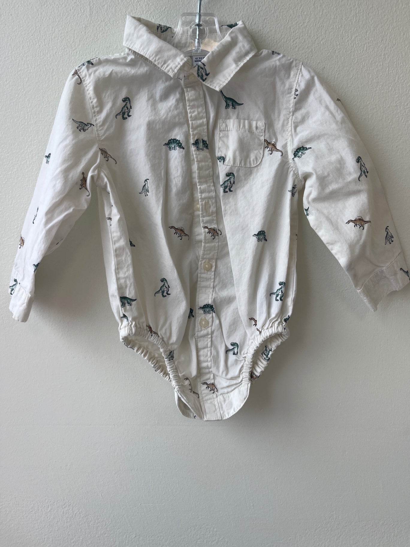 Janie and Jack Cream Dinosaur Long-Sleeve Bodysuit – 12–18 Months