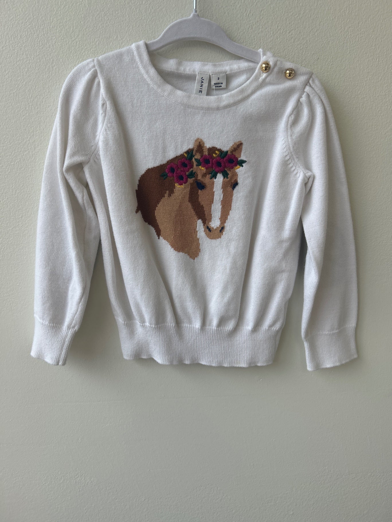 Janie and Jack | 3T | Sweater - Ivory - Horse