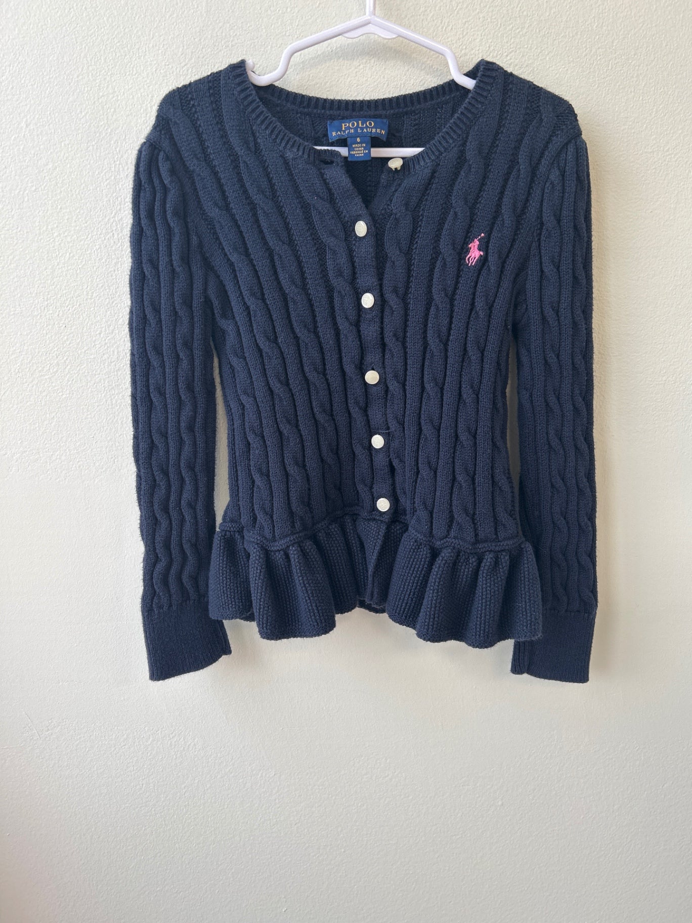 Ralph Lauren Blue Cable Knit Sweater – Girls’ Size 6