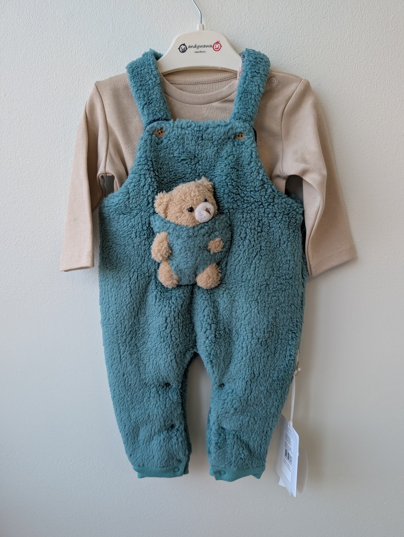 andywawa 2 PC - Green Teddy Bear Fleece | size 3-6 Months