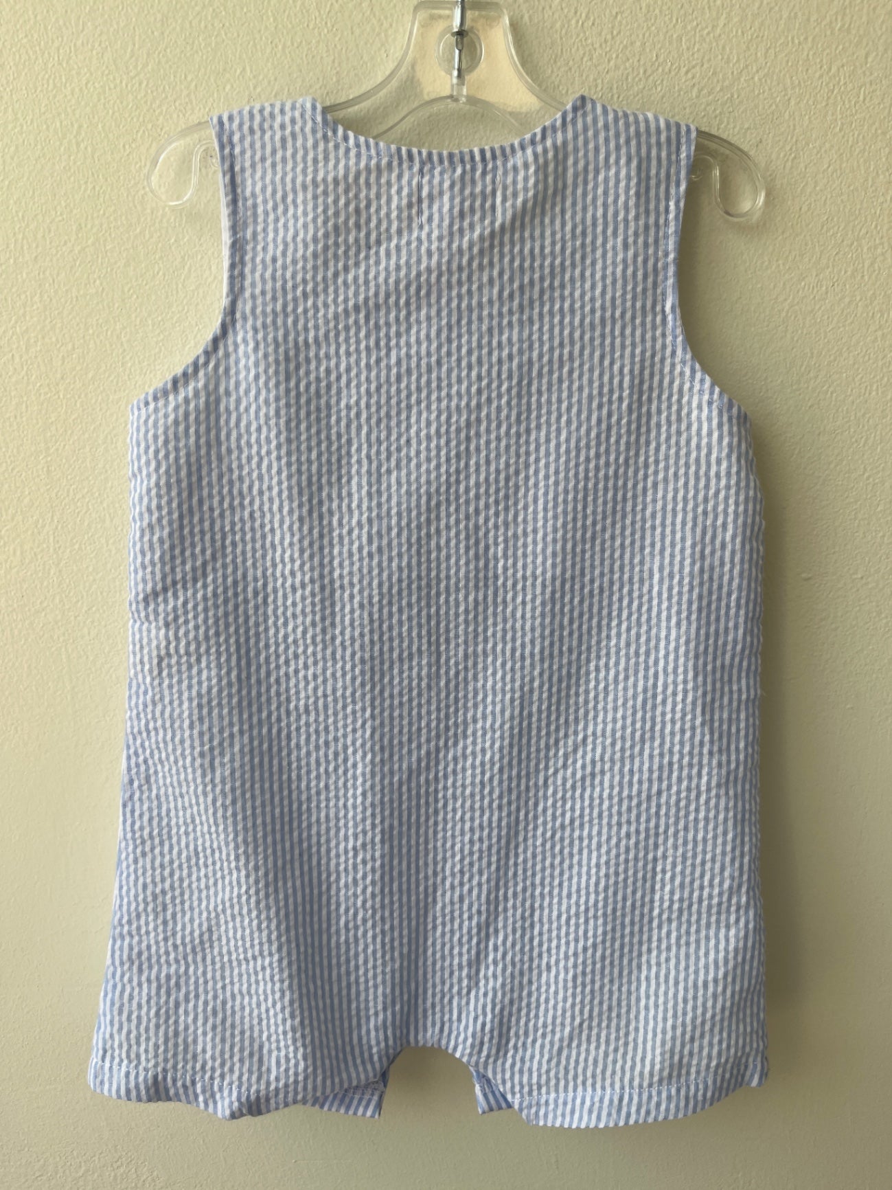 Mud Pie Romper - Blue Seersucker with Carrots & Bunnies | size 12 - 18 Months