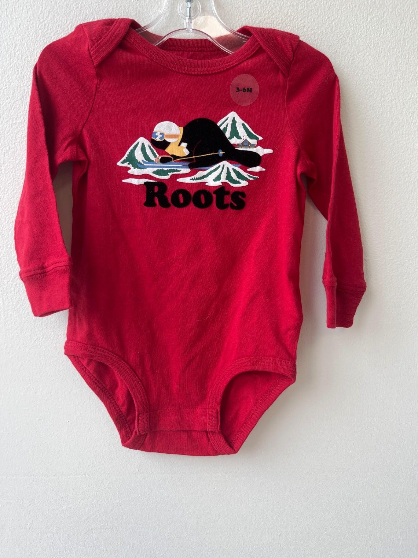 Roots Onesie - Red- Cat Skiing | size 3-6 Months