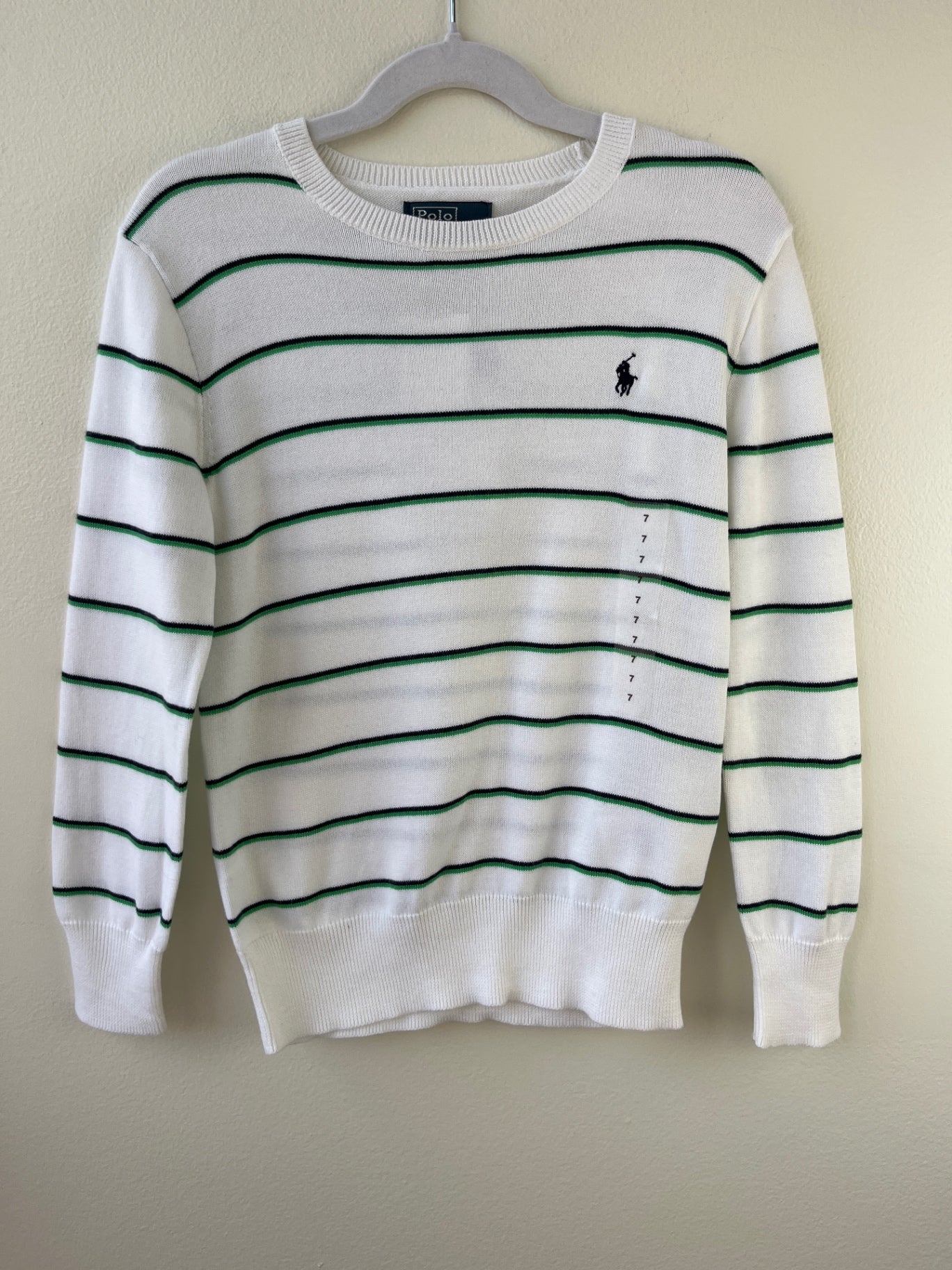 Ralph Lauren White Striped Sweater – Girls’ Size 7