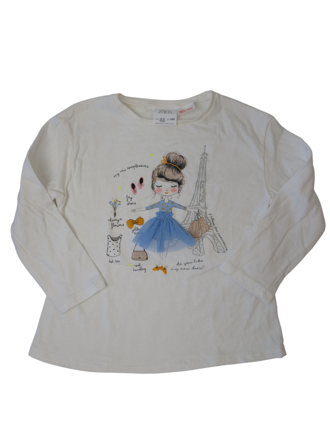 Zara - White Paris Long Sleeve T-Shirt | size 3-4T