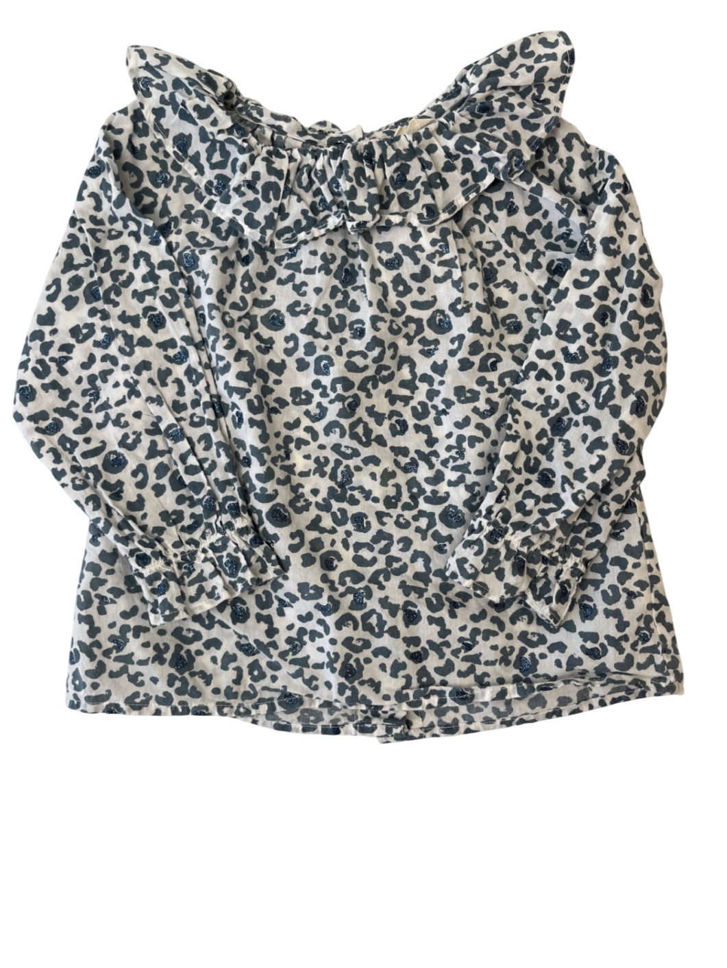 Louis Louise Shirt - White Navy Sparkle Details & Ruffle Collar | size 2T