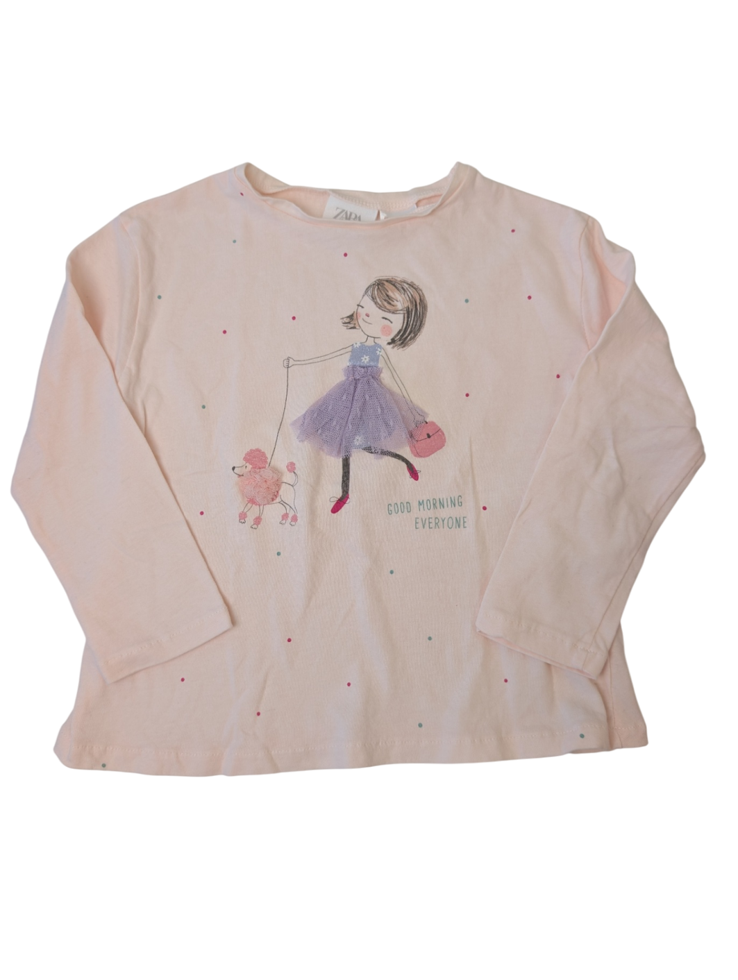 Zara - Pink Good Morning Long Sleeve T-Shirt | size 3-4T