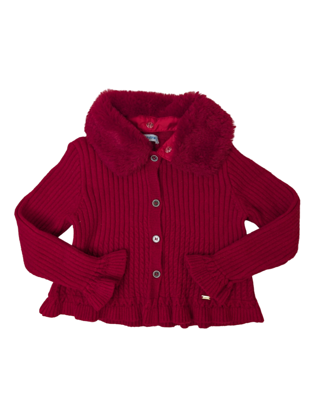 Mayoral Cardigan - Red removable faux fur collar | size 3T