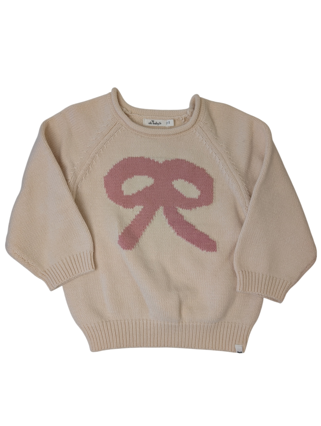 Oh Baby Crew Neck Sweater - Blush Bow - Natural | size 2-3T