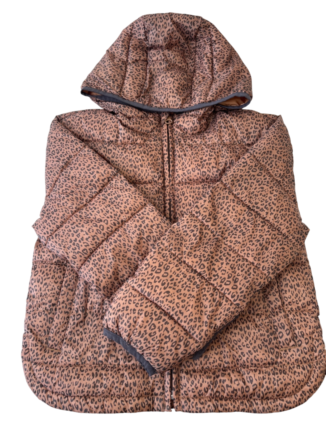 Gap Light Puffer Coat - Brown Leopard Print - 100% recycled material | size S