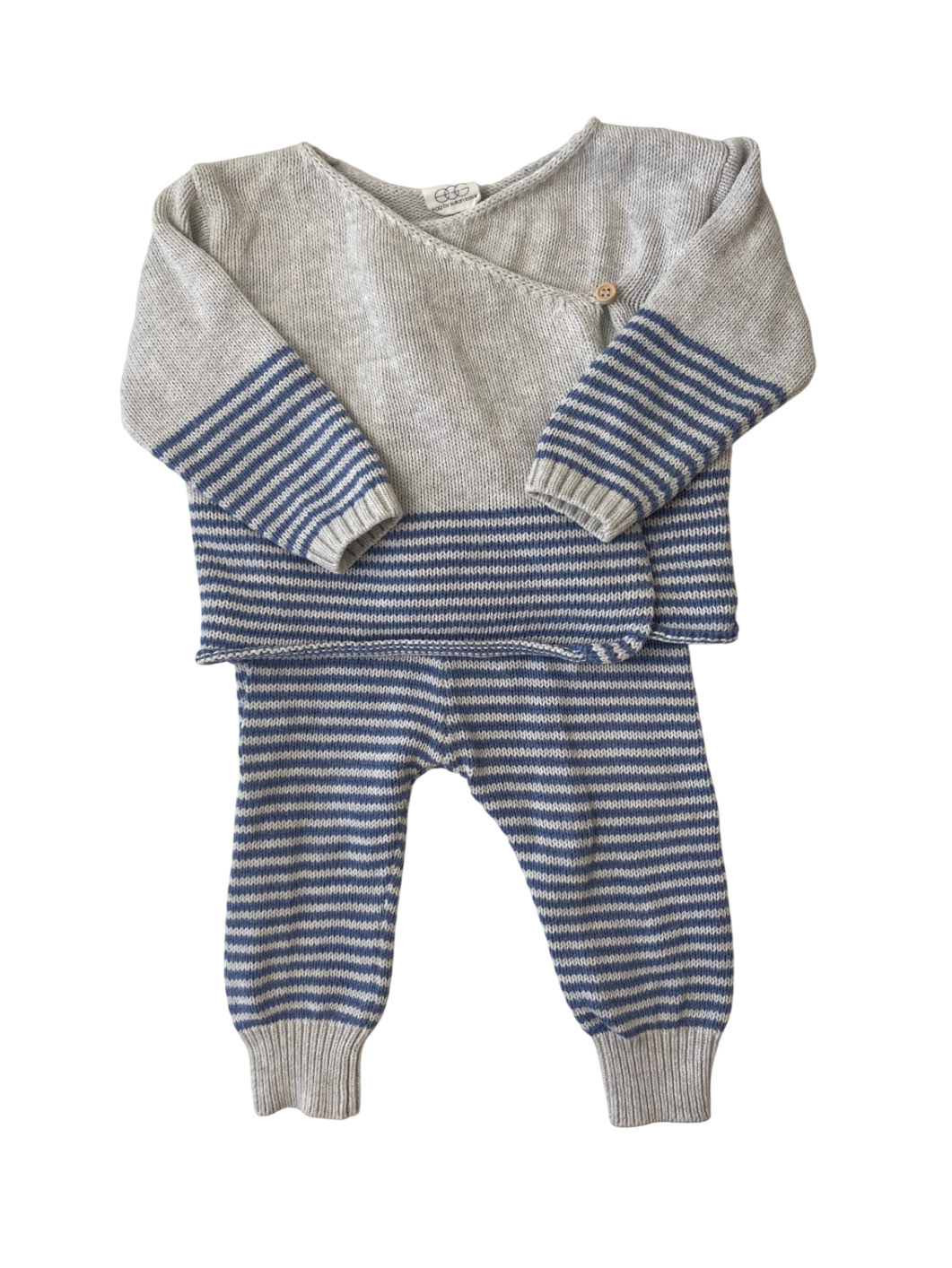 EGG New York 2 Piece Ensemble - Grey- Blue Stripes and Knitted | size 6 Months