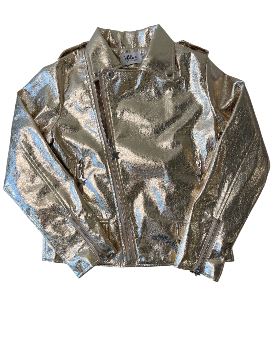 Lola & The Boys - Gold Metallic Moto Jacket | size 10
