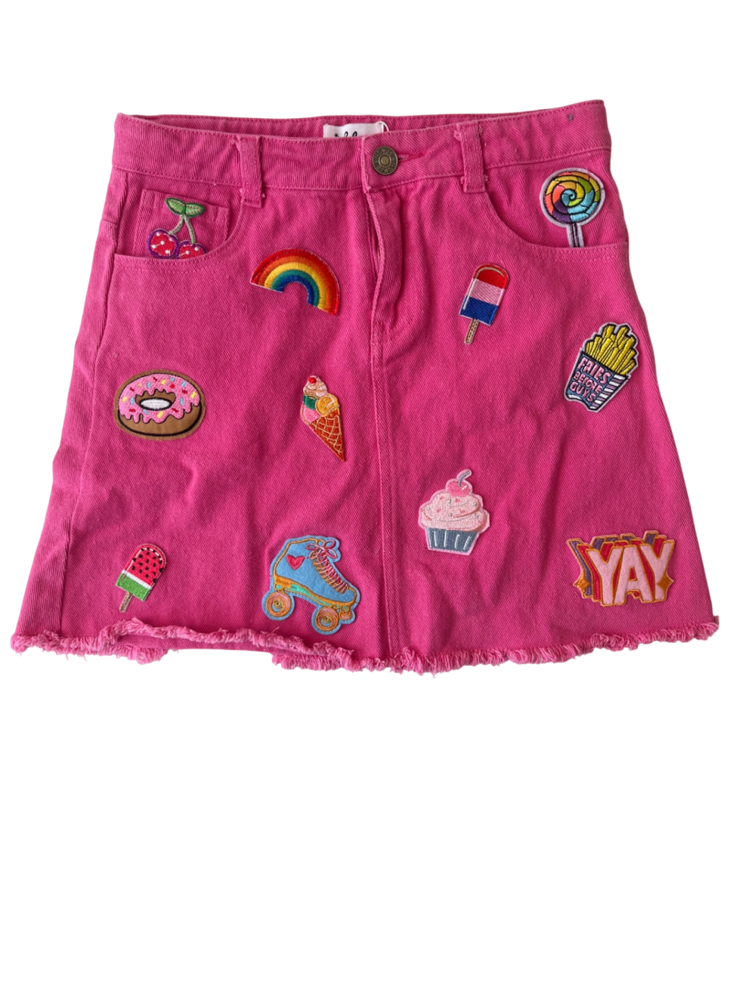 Lola & The Boys - All About Patch Hot Pink Denim Skirt | size 12