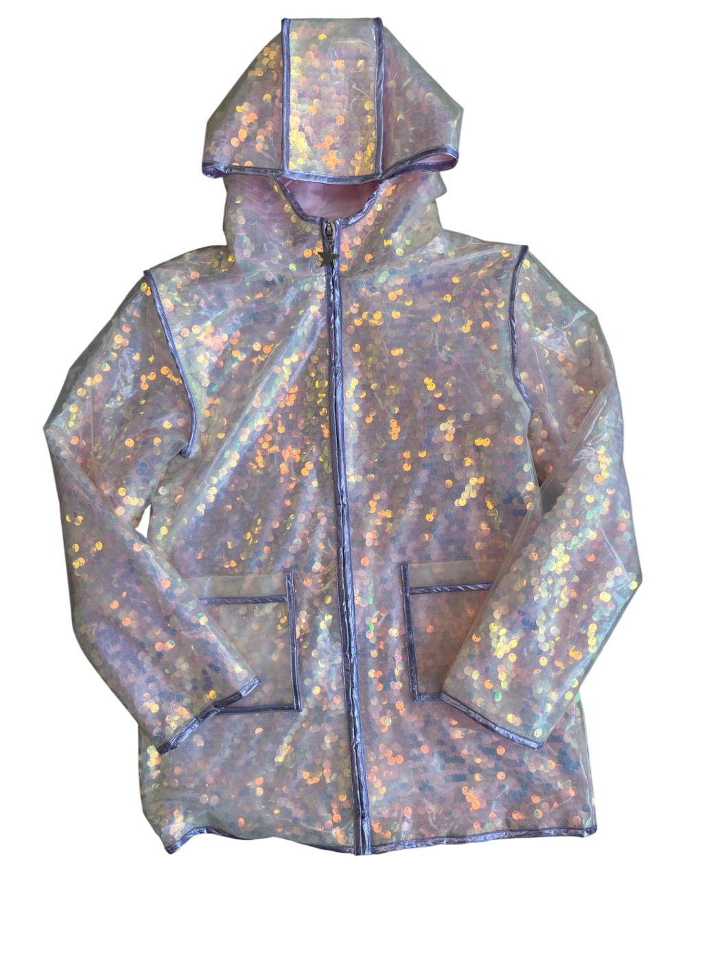 Lola & The Boys - Paillette Iridescent Rain Jacket | size 10
