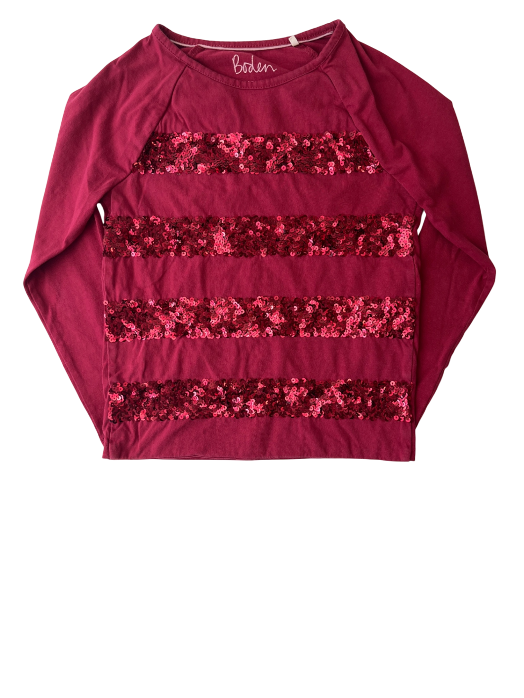Boden Long Sleeve T-Shirt - Red Sequin Stripes | size 7/8