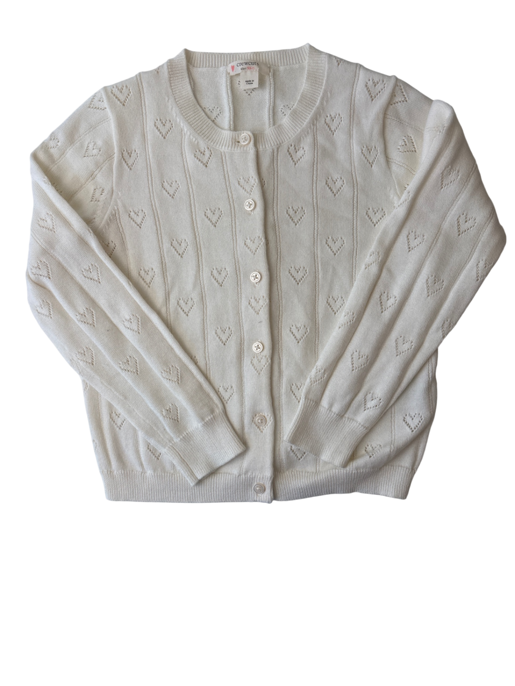 Crewcuts Sweater - White Pointelle Heart Cardigan | size 6/7