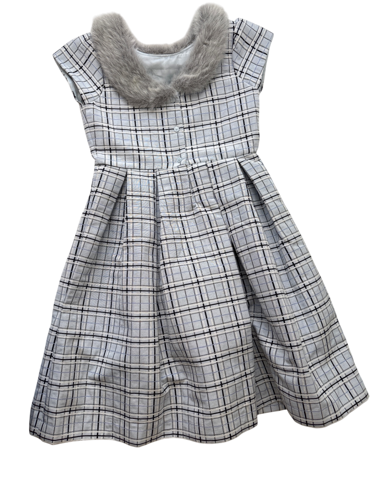 Janie and Jack Dress - Blue Plaid Faux Fur Collar | size 10