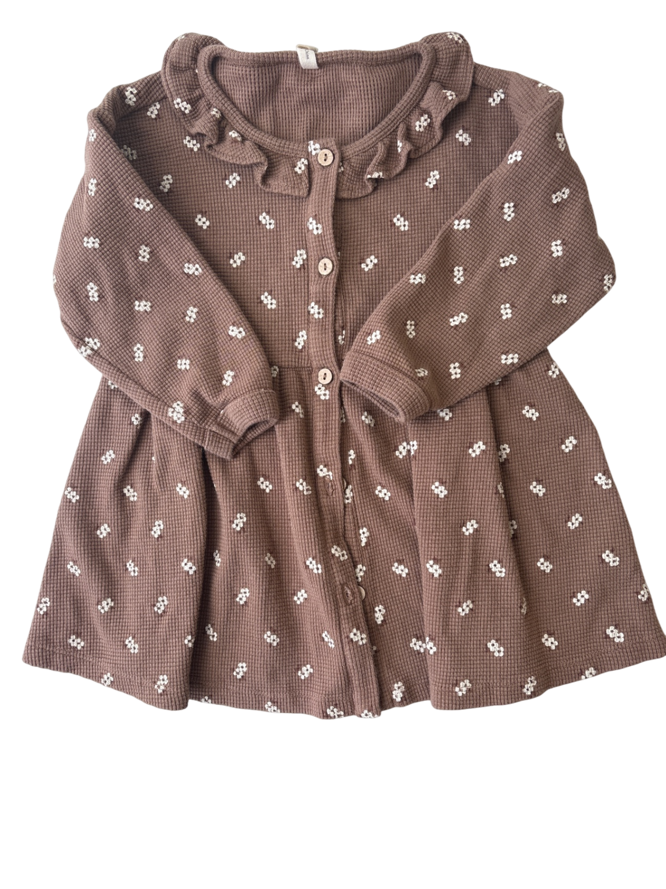 Quincy Mae Dress - Brown Waffle with Flower Print | size 2T - 3T