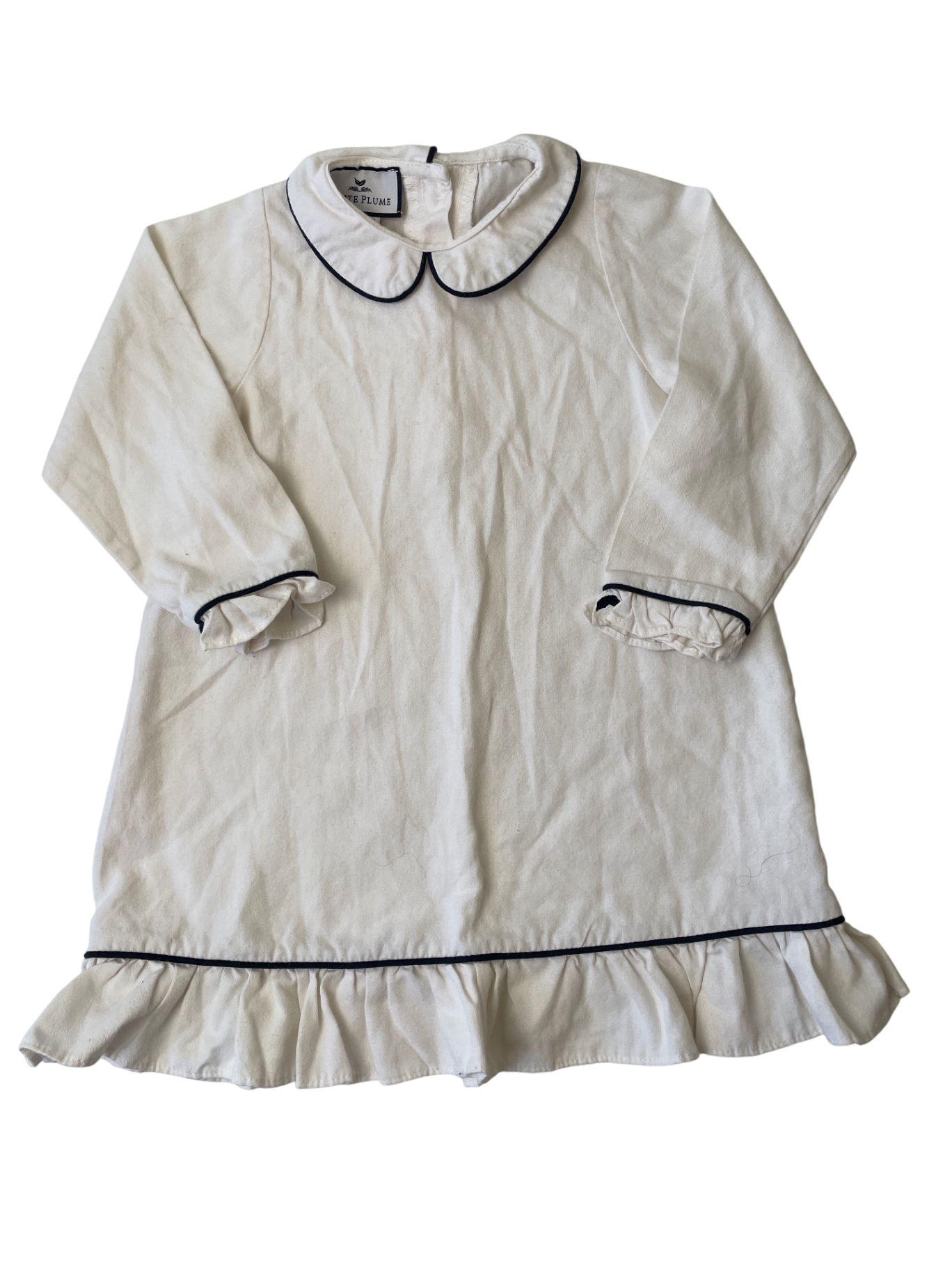 Petite Plume Dress - White Solid + Navy Trim | size 2T