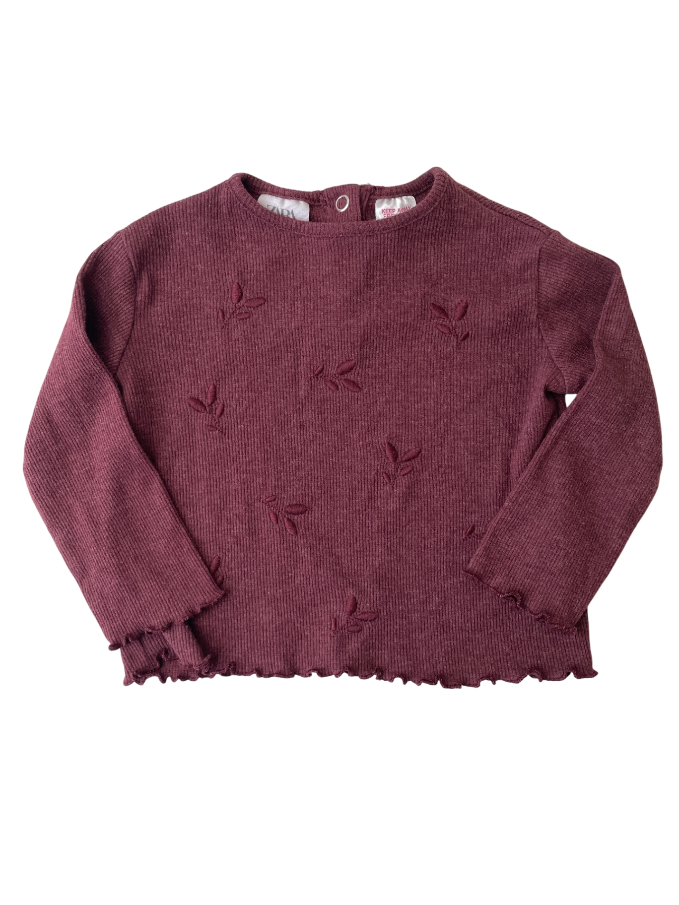 Zara Shirt - Maroon Ribbed Embroidered | size 6 - 9 Months