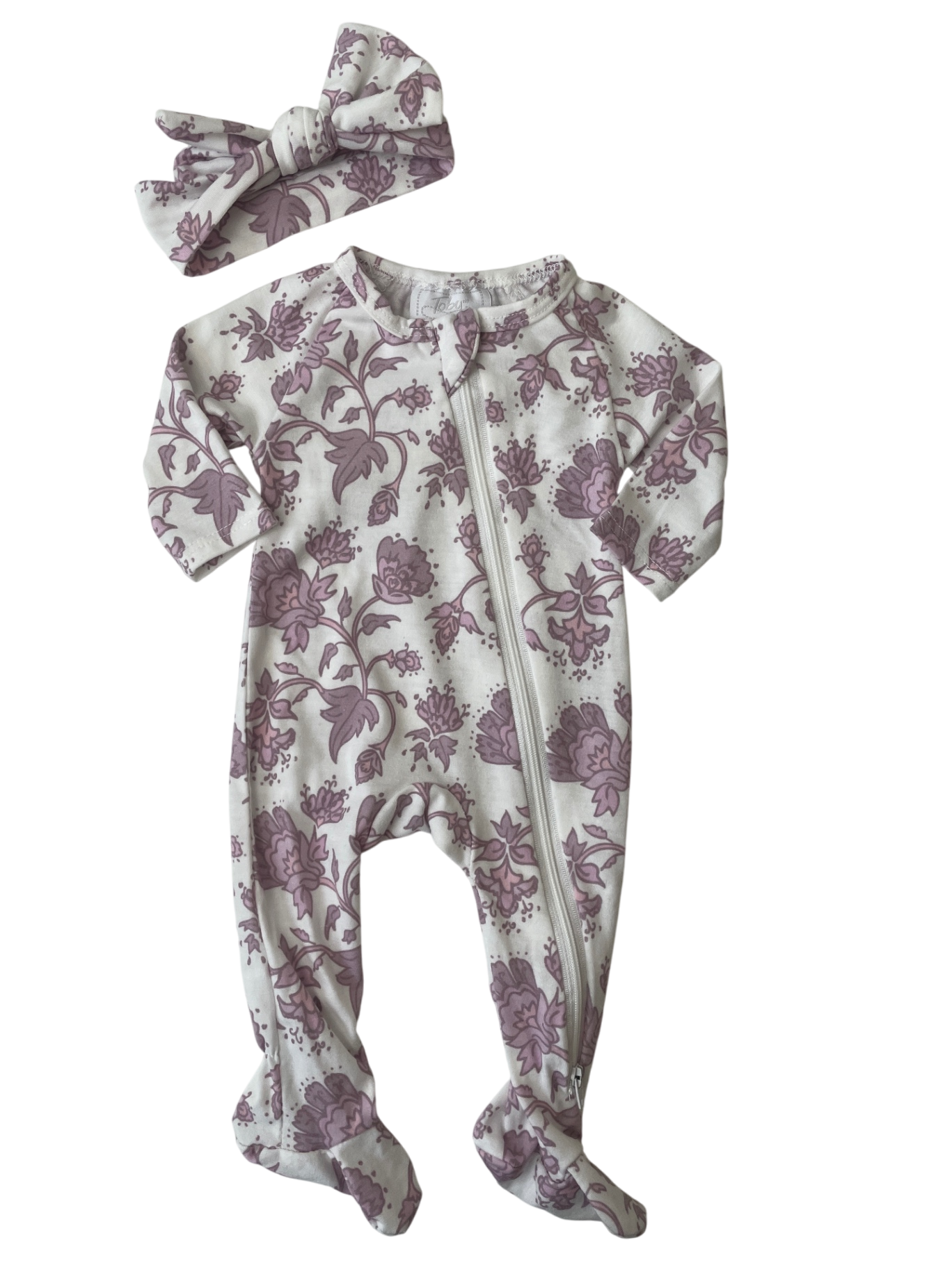 Toby Onesie - Purple Floral with Headband | size Newborn