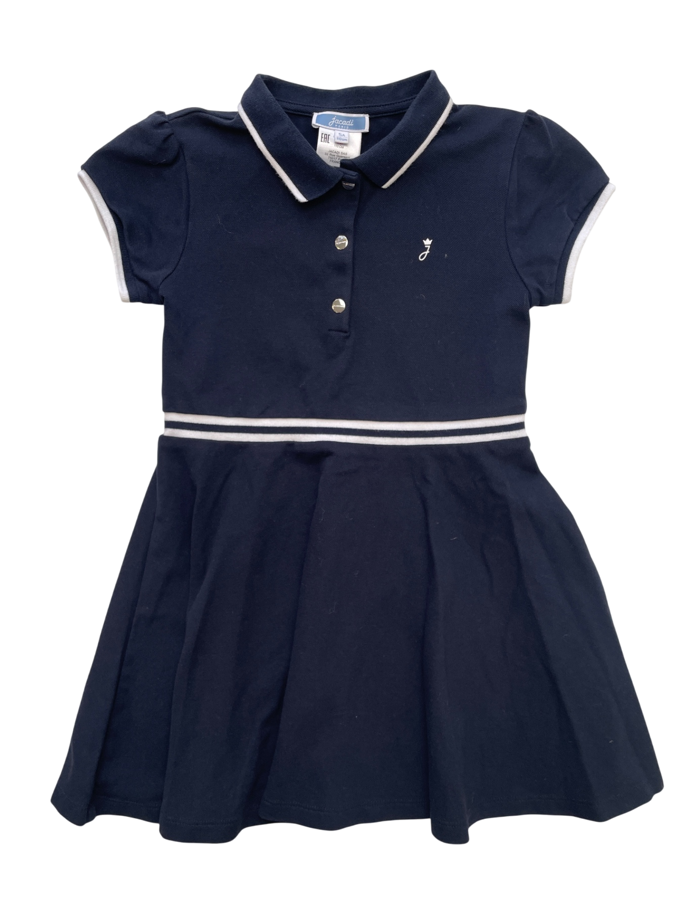 Jacadi Dress - Navy Blue Polo + White Trim | size 5T