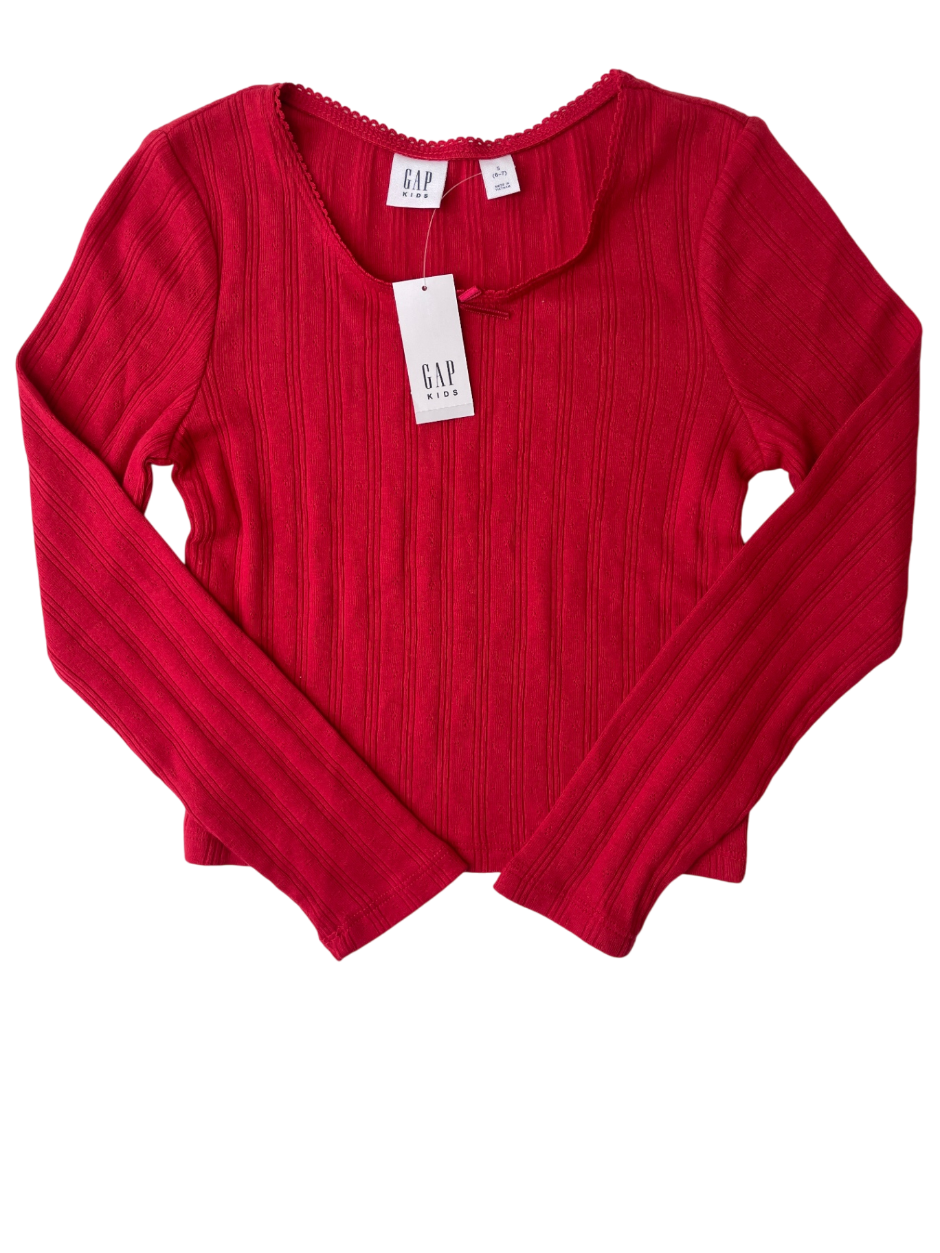 GapKids Long Sleeve T-Shirt - Red Ribbed + Lace Trim | size 6/7