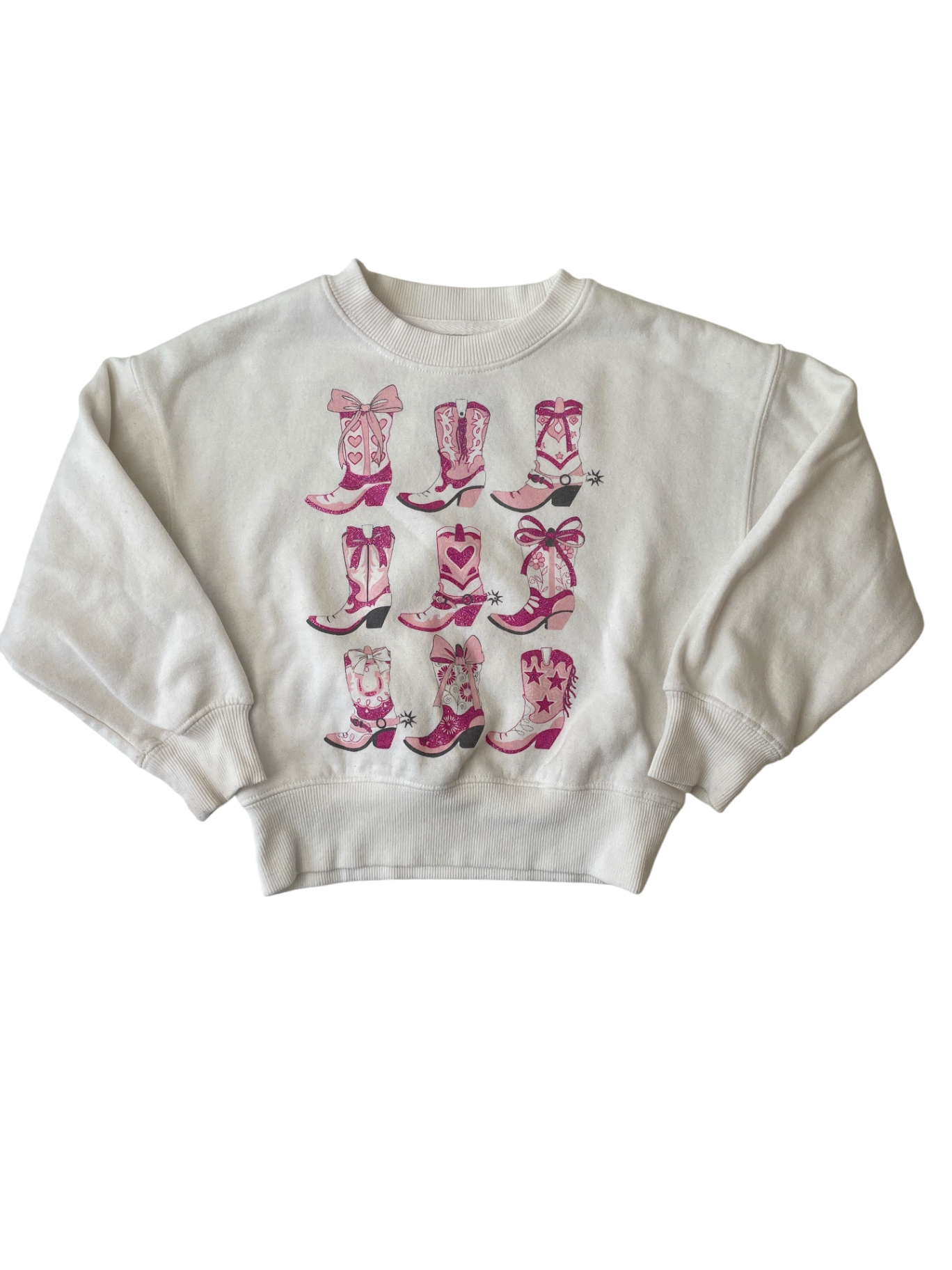 Goodie Two Sleeves Sweatshirt - White Sparkle Cowboy Boots | size 5T