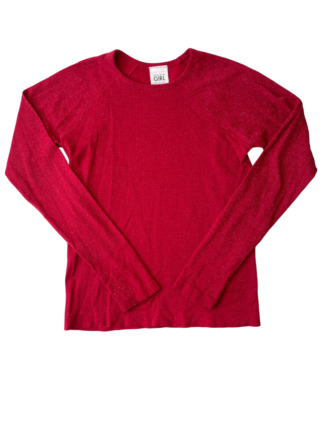 Athleta Girl Long Sleeve T-Shirt - Red Waffle Knit Metallic | size 6