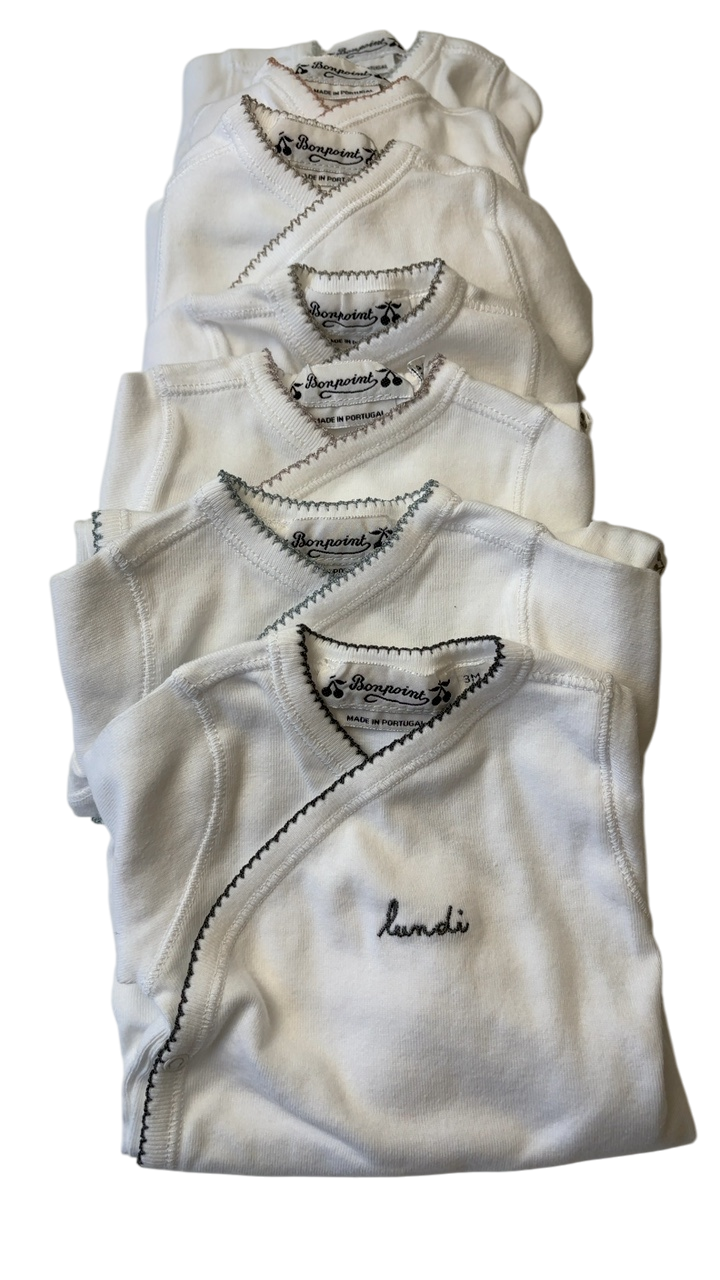 Bonpoint Onesie - White Long sleeve Days of the Week - 100% Cotton | size 3 Months