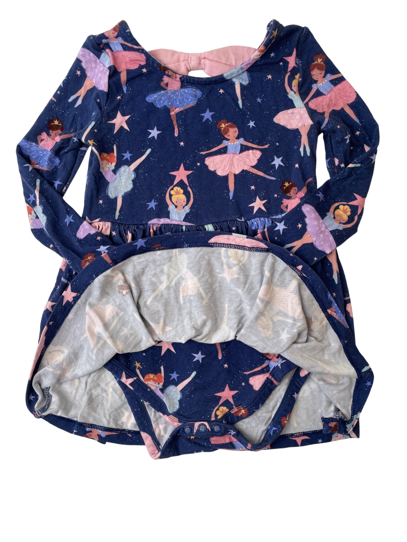 Little Sleepies Dress - Navy Blue Ballerina Pattern w/ Bow | size 18 - 24 Months