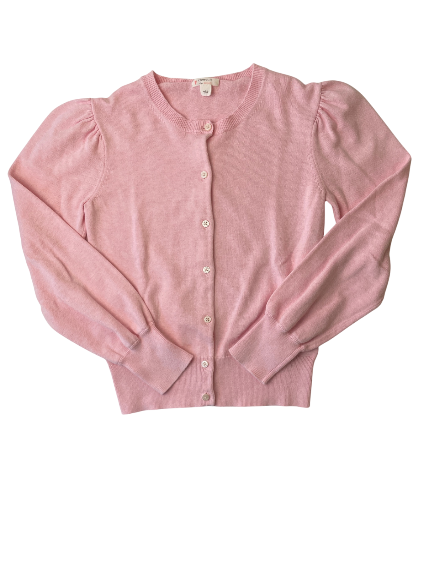 Crewcuts Sweater - Pink Cardigan w/ Puff Sleeve | size 12/14