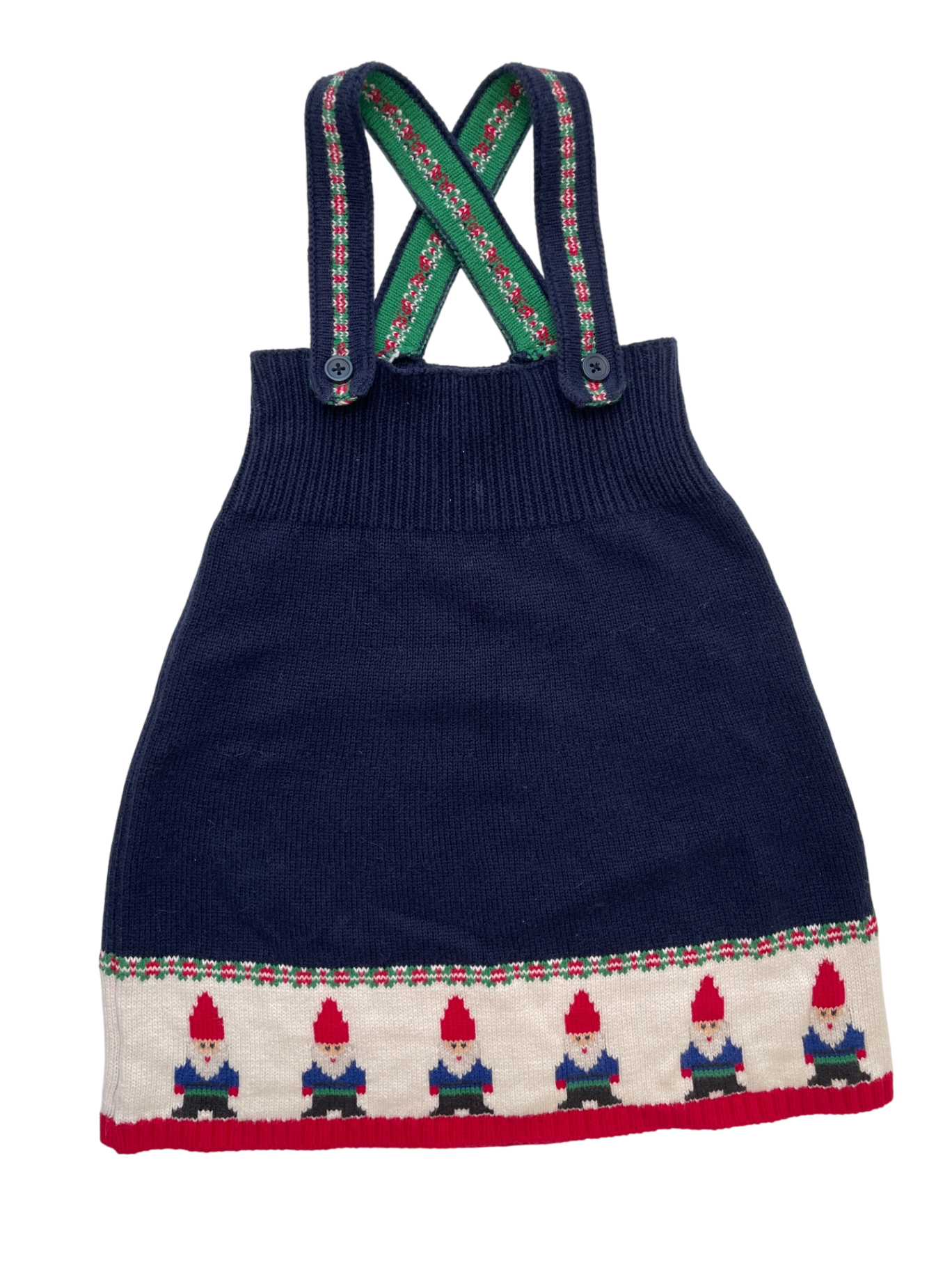 Hanna Andersson Dress - Navy Blue Knit Overalls Holiday Gnomes | size 3T