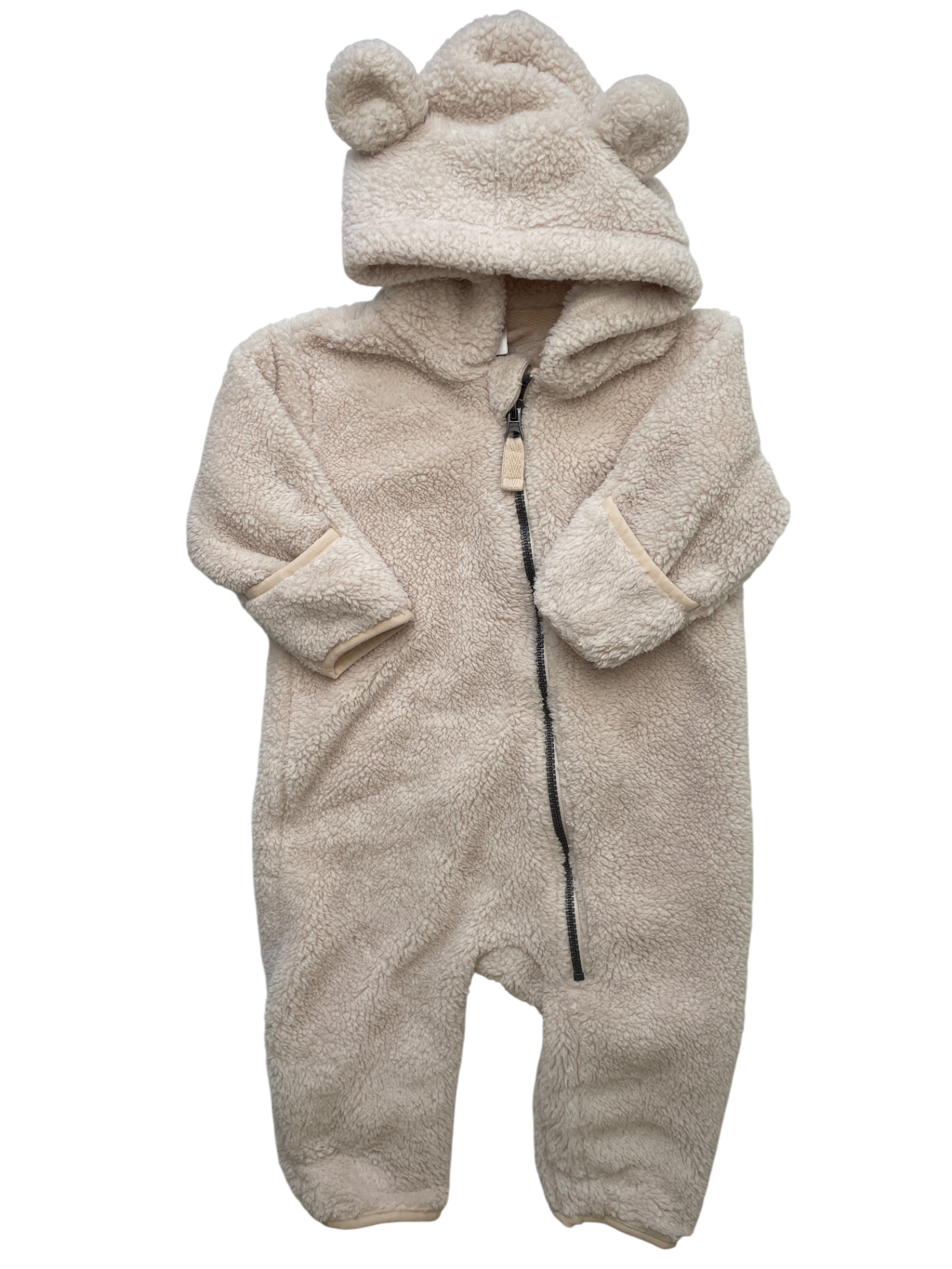 Hanna Andersson Onesie - Cream Fleece w/ Hood + Ears | size 12 - 18 Months