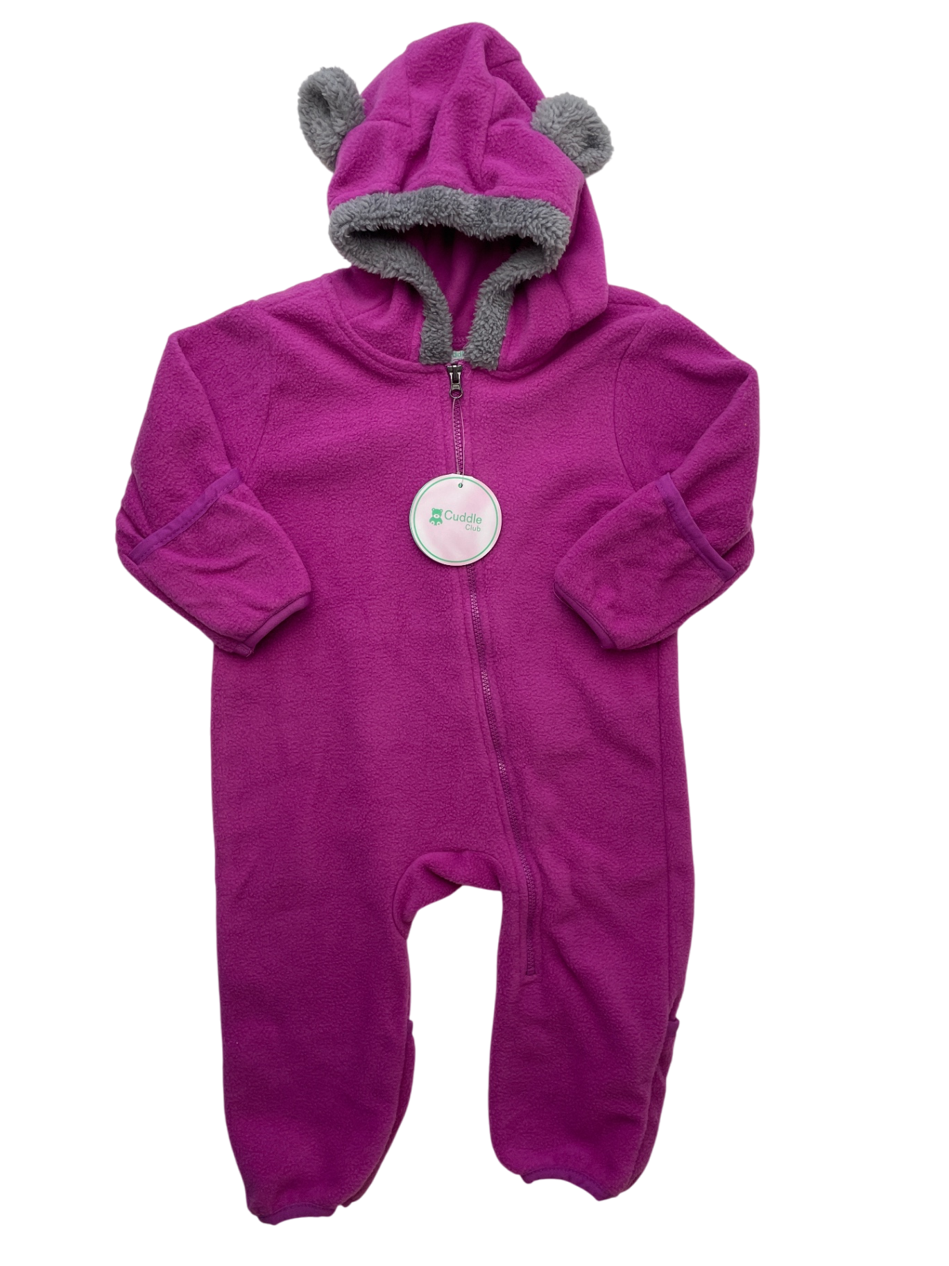 Cuddle Club Onesie - Purple Fleece w/ Hood + Ears | size 6 - 12 Months