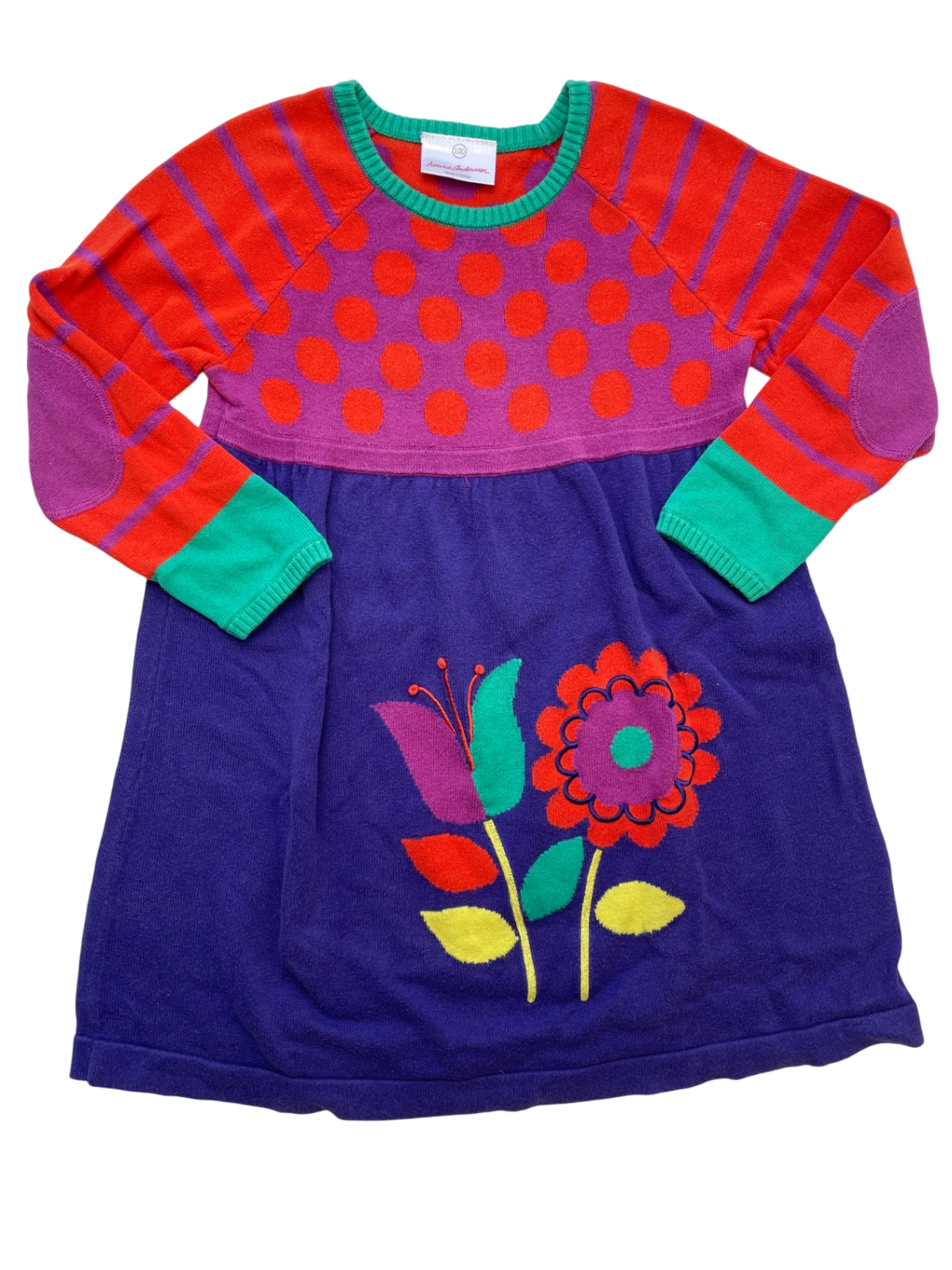Hanna Andersson Dress - Purple Knit Stripes w/ Flowers | size 4T