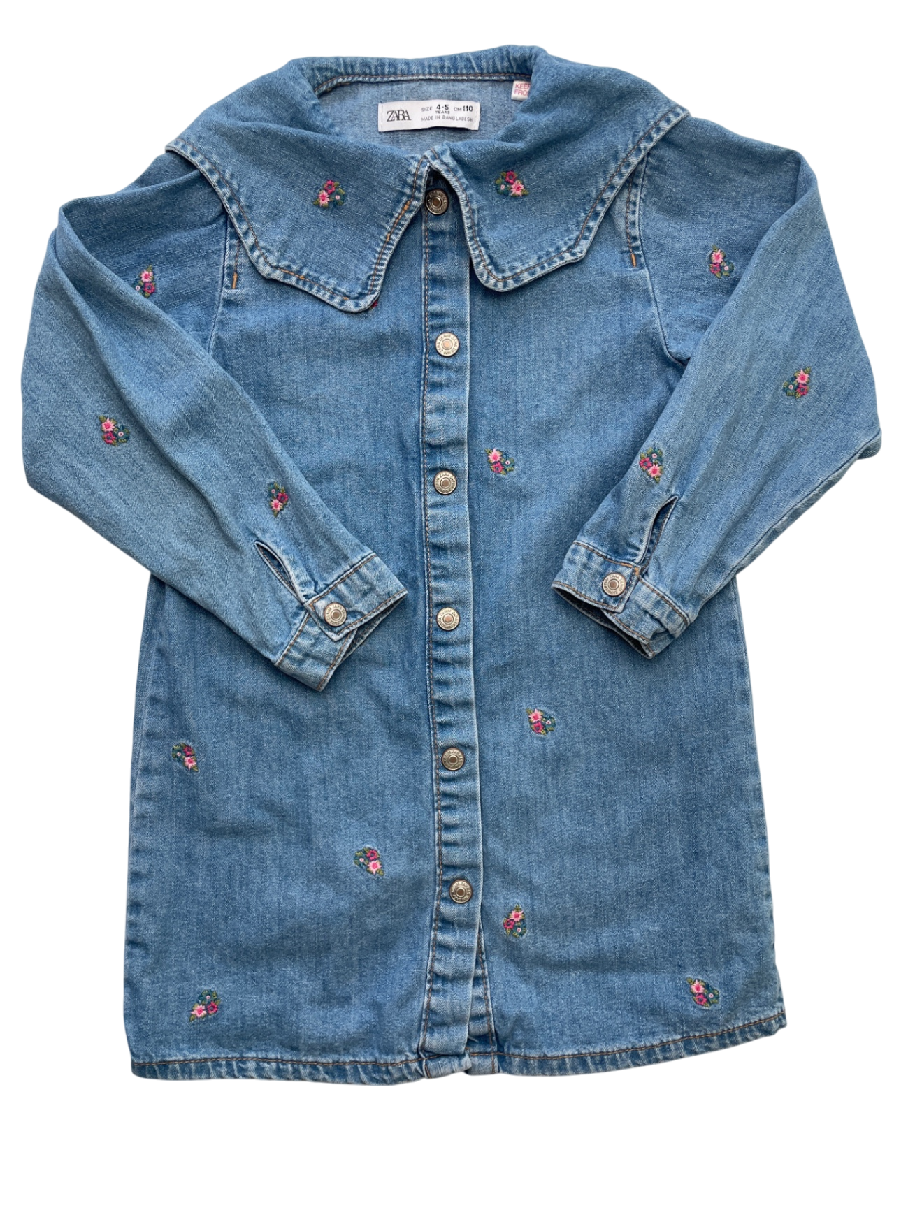 Zara Dress - Blue Denim w/ Flower Embroidery | size 4T/5T