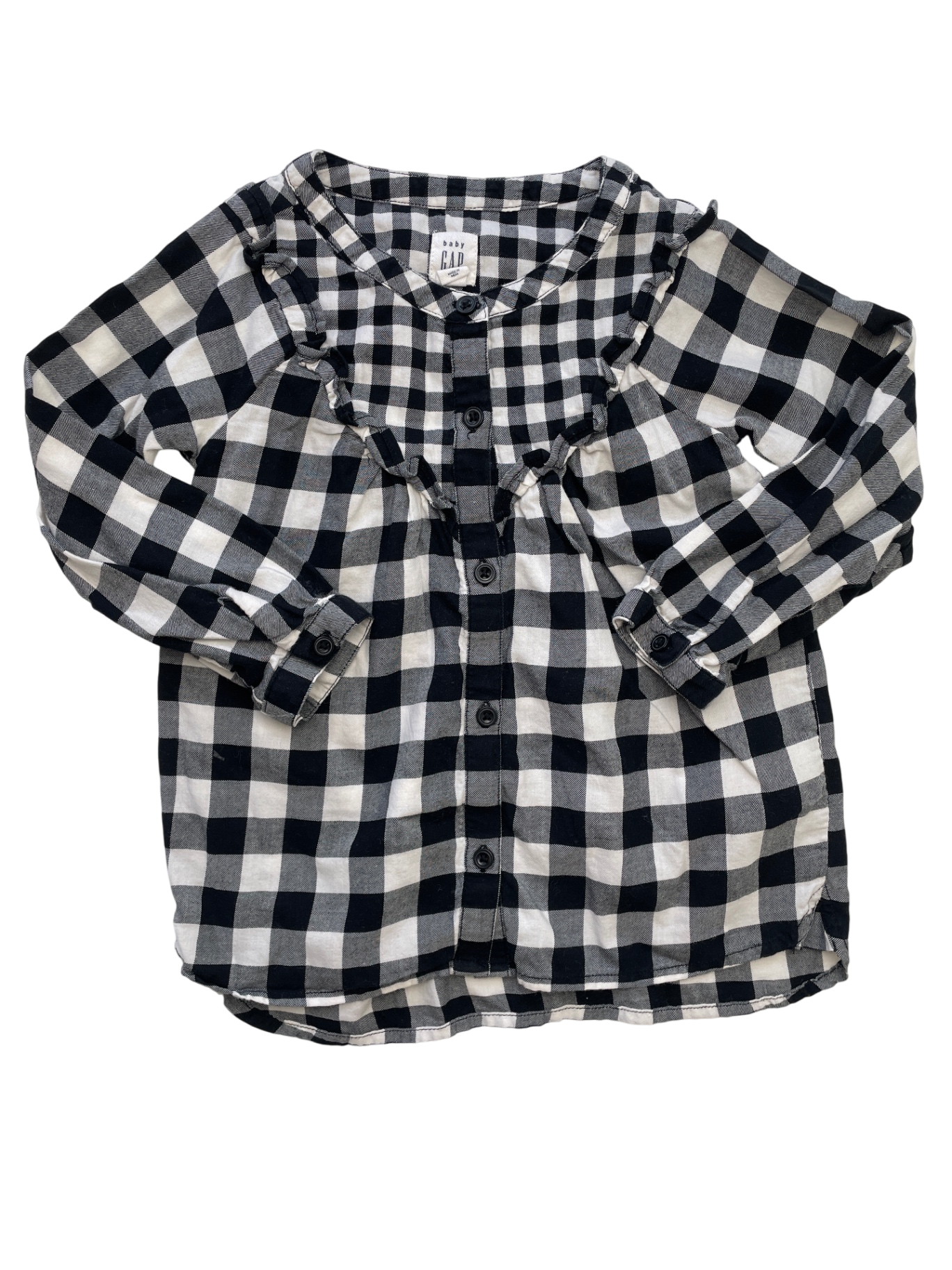 Baby Gap Shirt - Black/White Buffalo Check + Buttons | size 3T