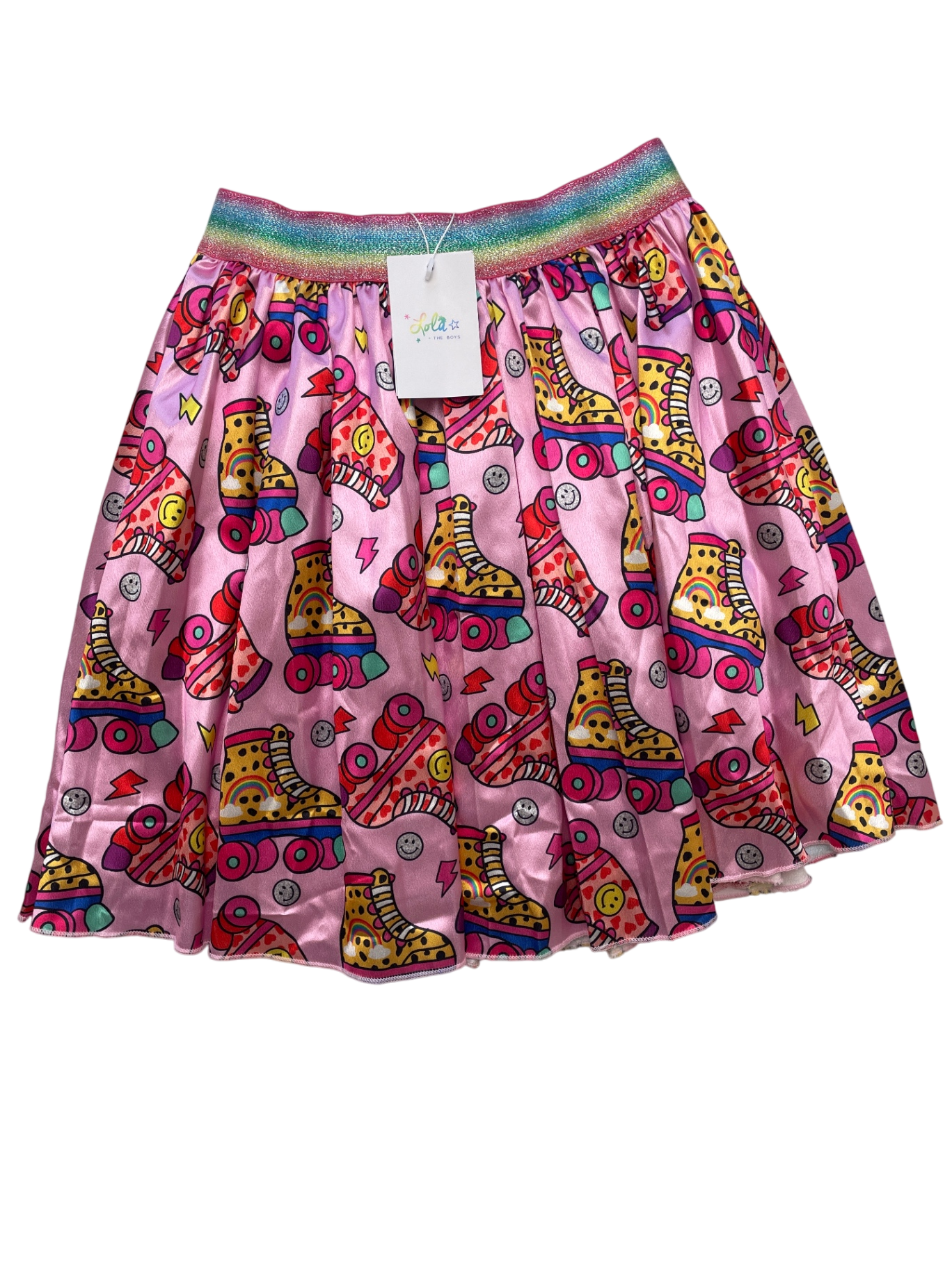 Lola & The Boys Skirt - Pink Rollerskates + Rainbow Waistband | size 12