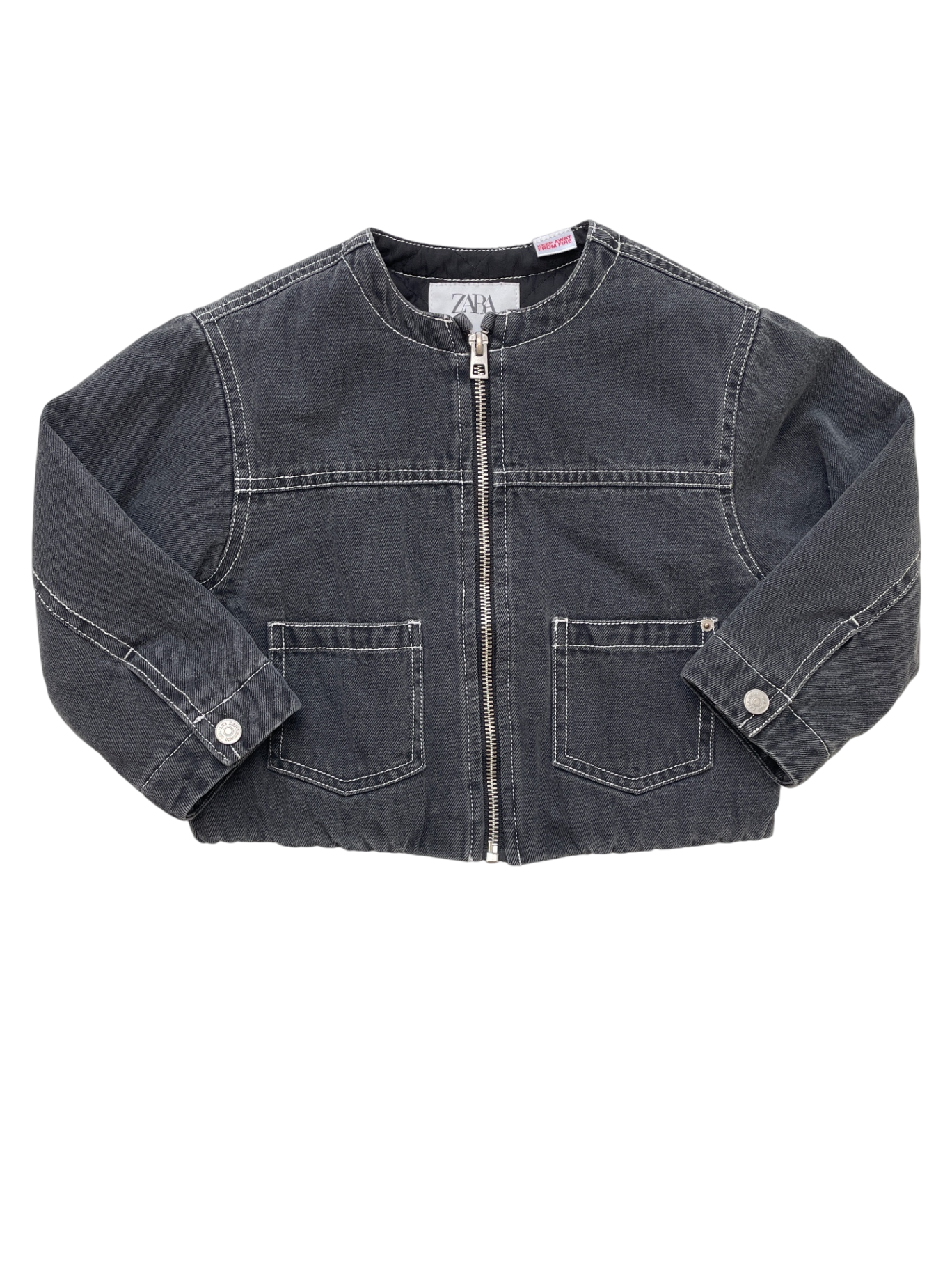 Zara Jacket - Black Denim White Stitching | size 3T